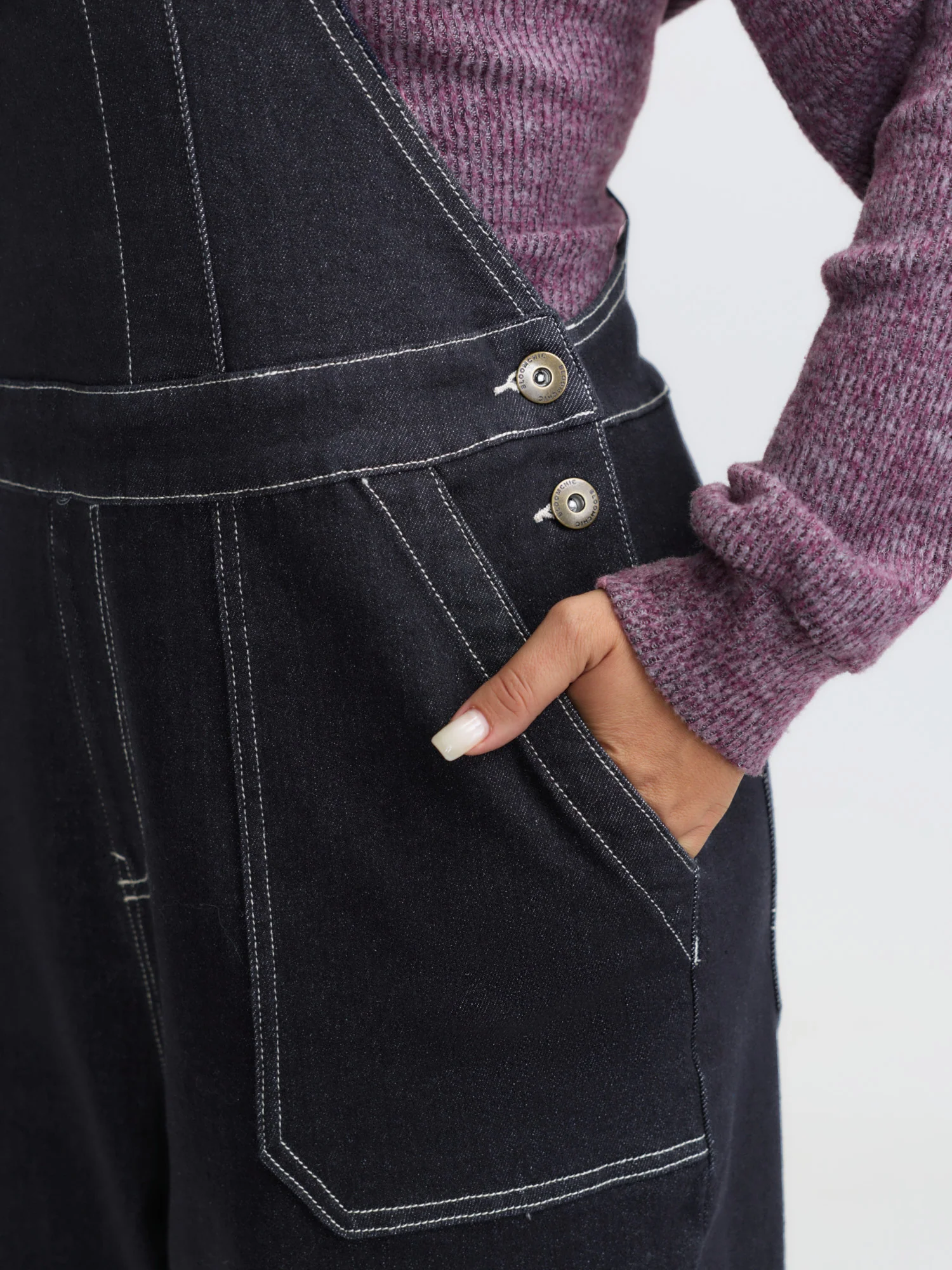 Supersoft Denim Overall Straps Wide-Leg Jumpsuit - Image 3
