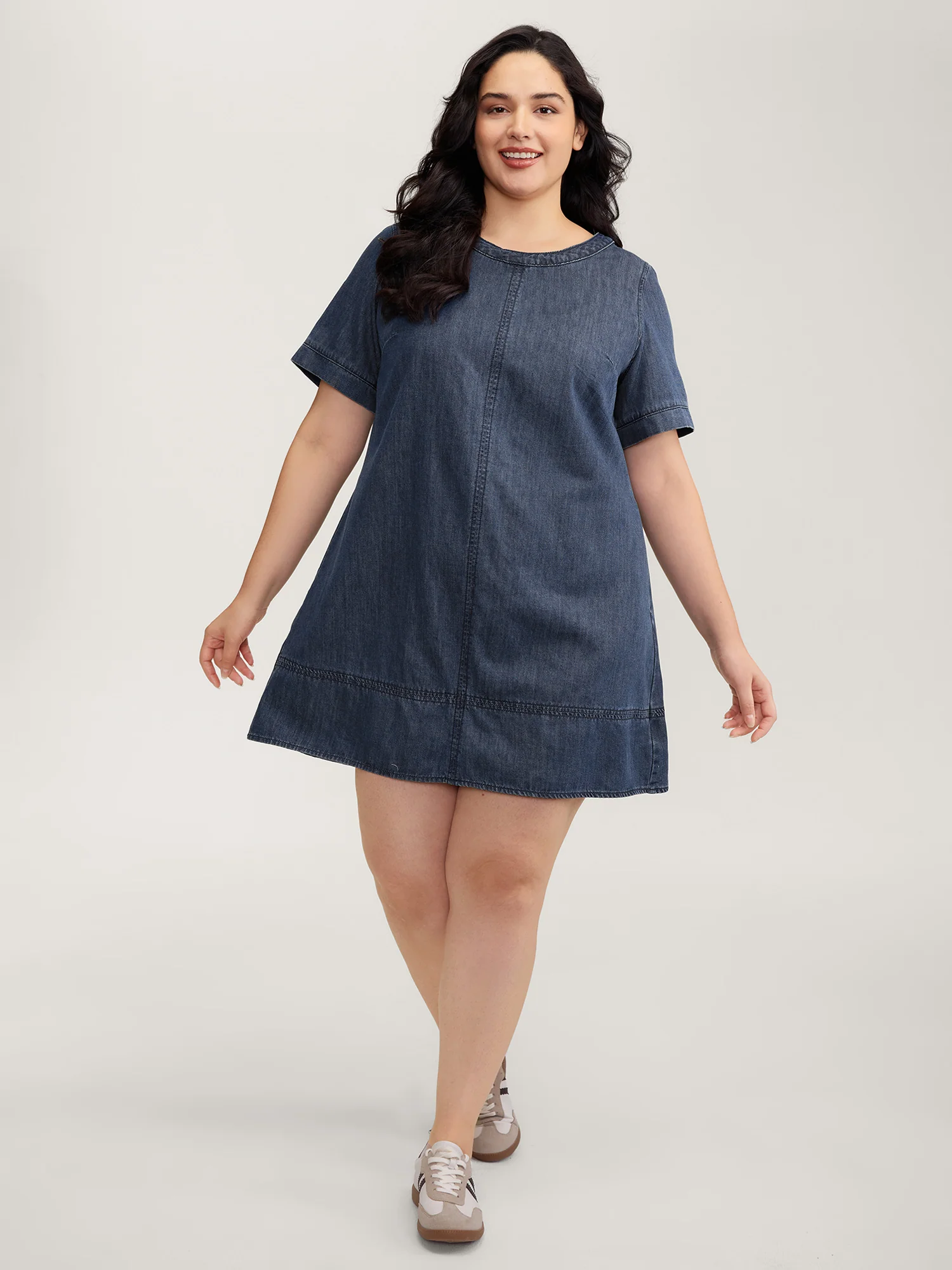 Denim Pockets Button Back Mini Dress - Image 4