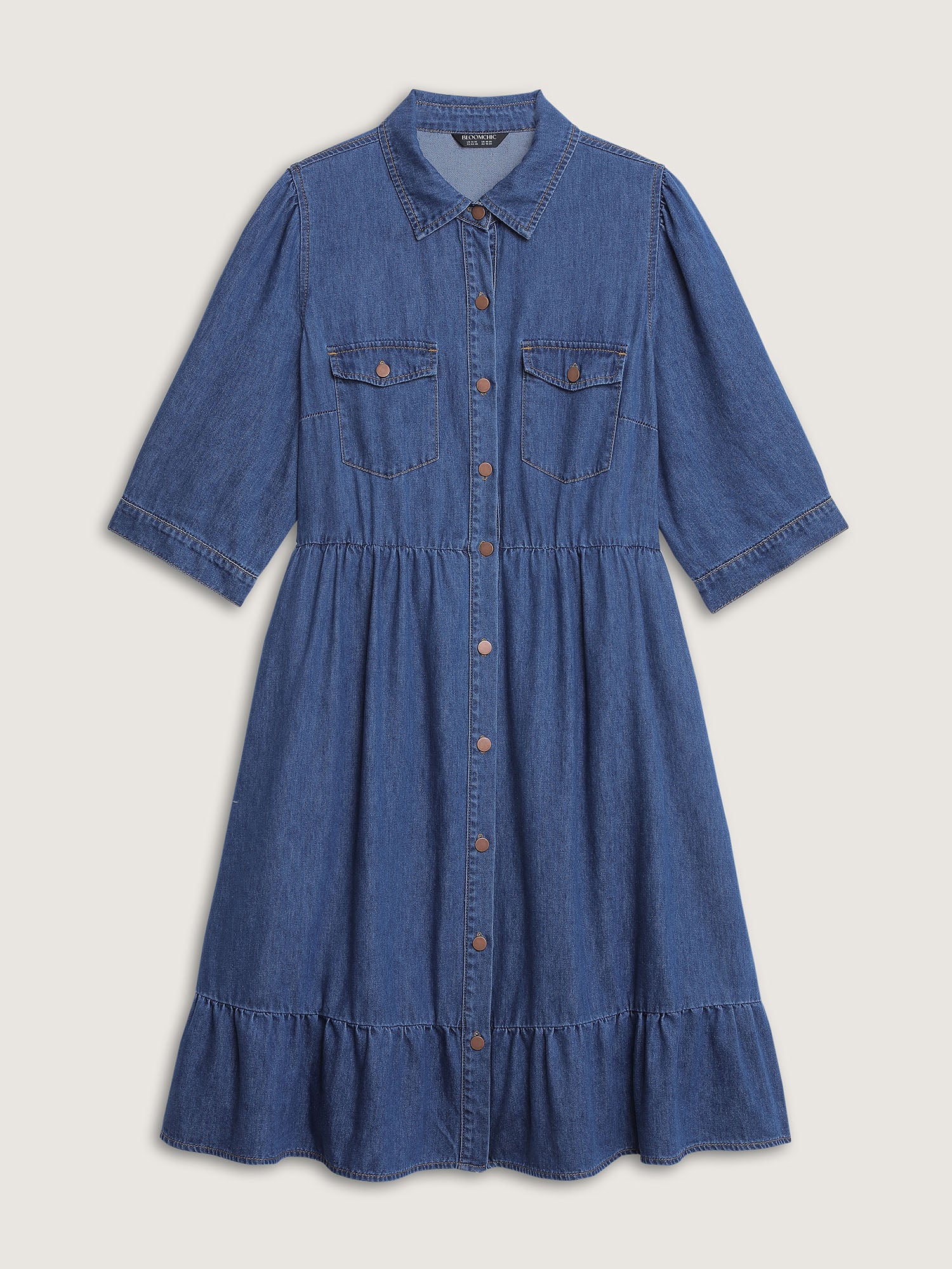 Denim Ruffled Hem Pockets Shirt Dress - Image 7
