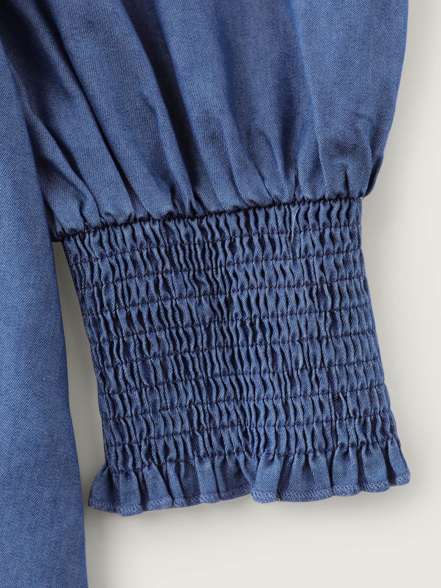 Denim Shirred Back Sweetheart Neck Blouse - Image 5