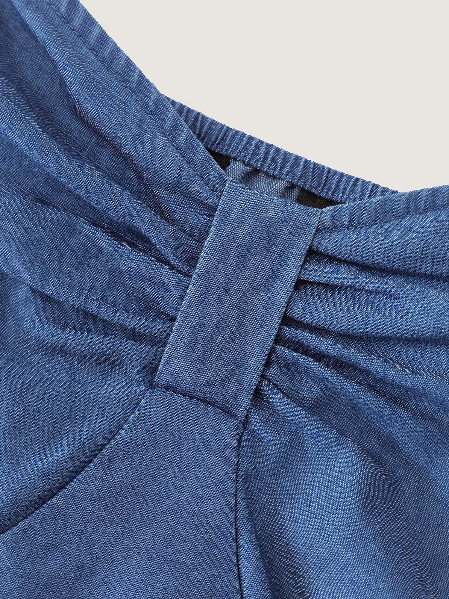 Denim Shirred Back Sweetheart Neck Blouse - Image 6