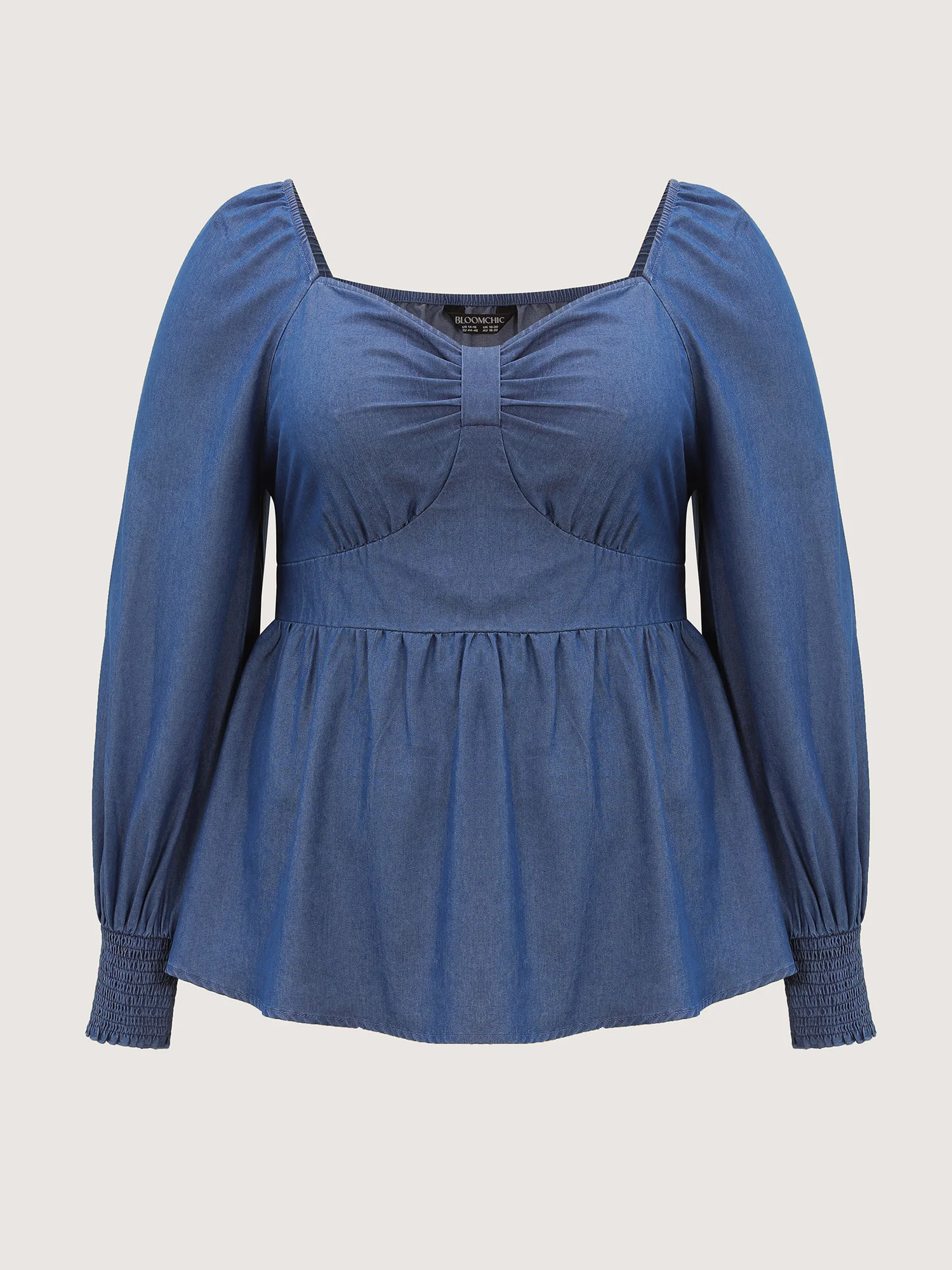 Denim Shirred Back Sweetheart Neck Blouse - Image 7
