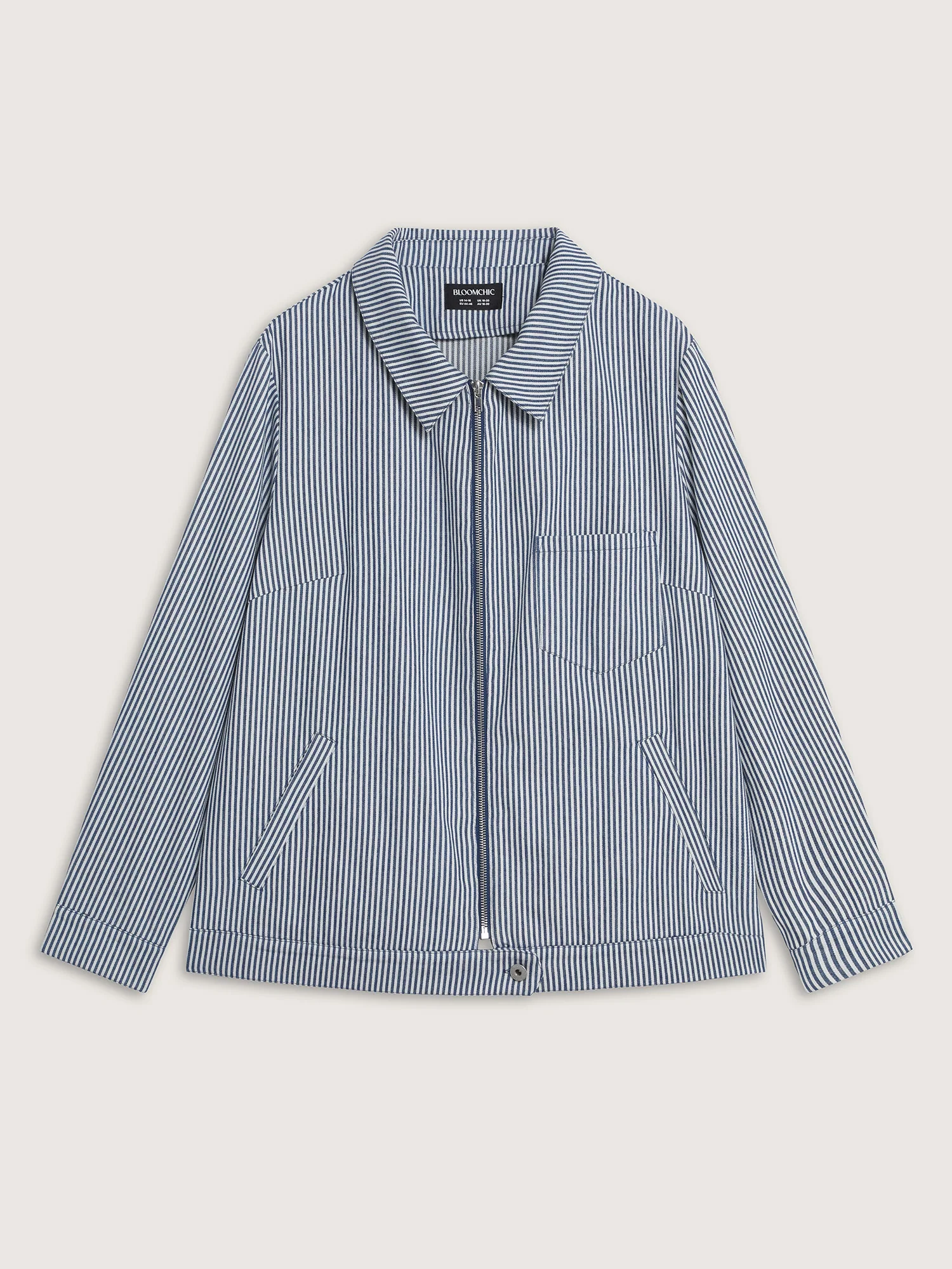 Denim Stripe Zipper-Front Jacket - Image 10