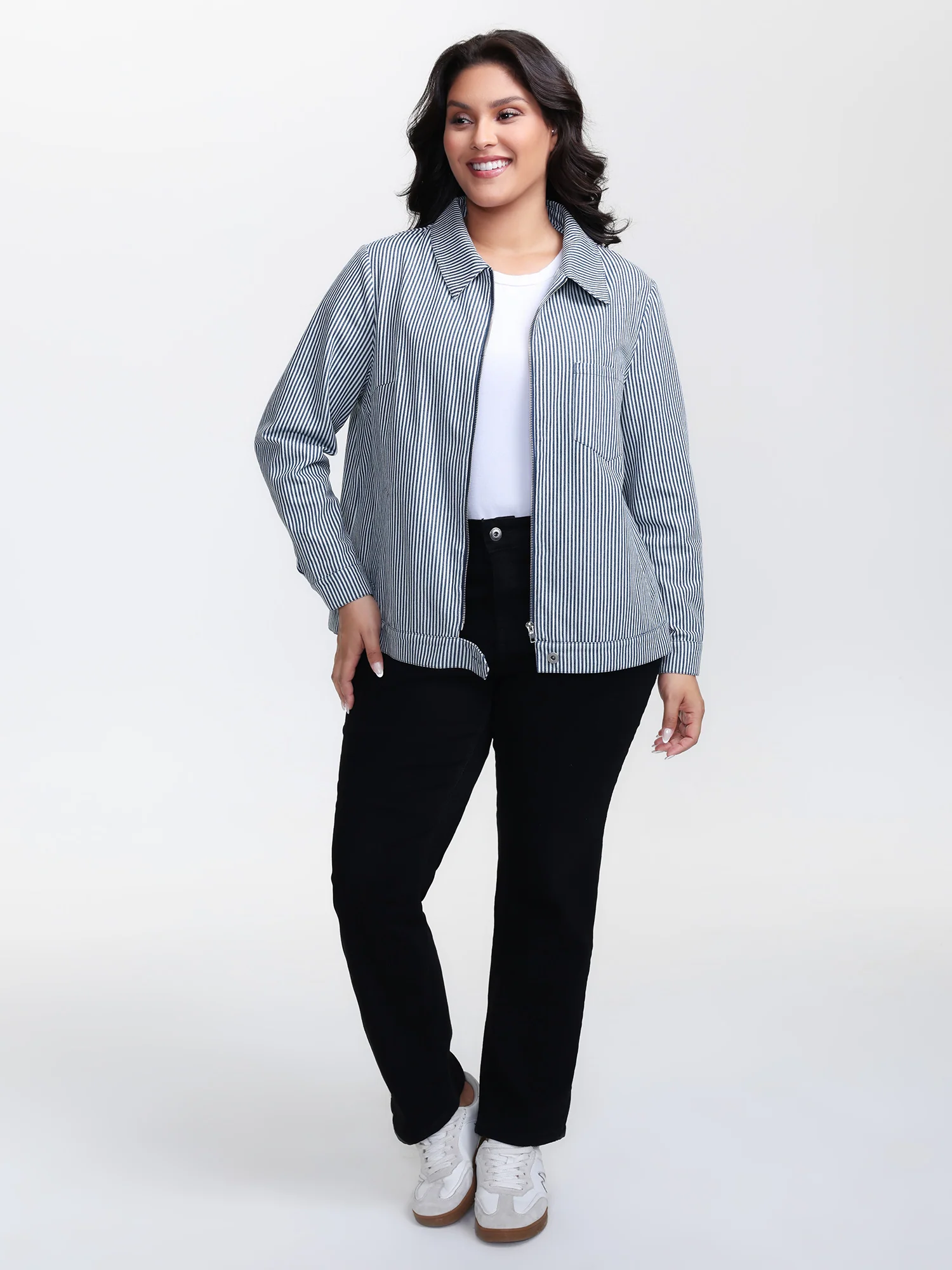 Denim Stripe Zipper-Front Jacket - Image 3