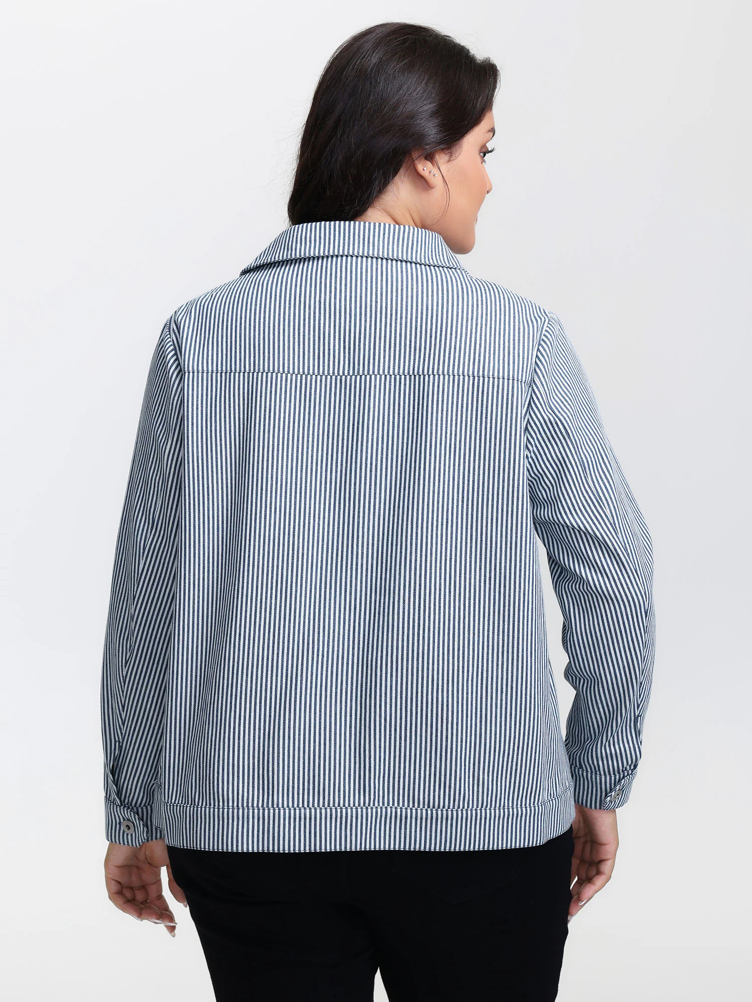 Denim Stripe Zipper-Front Jacket - Image 6