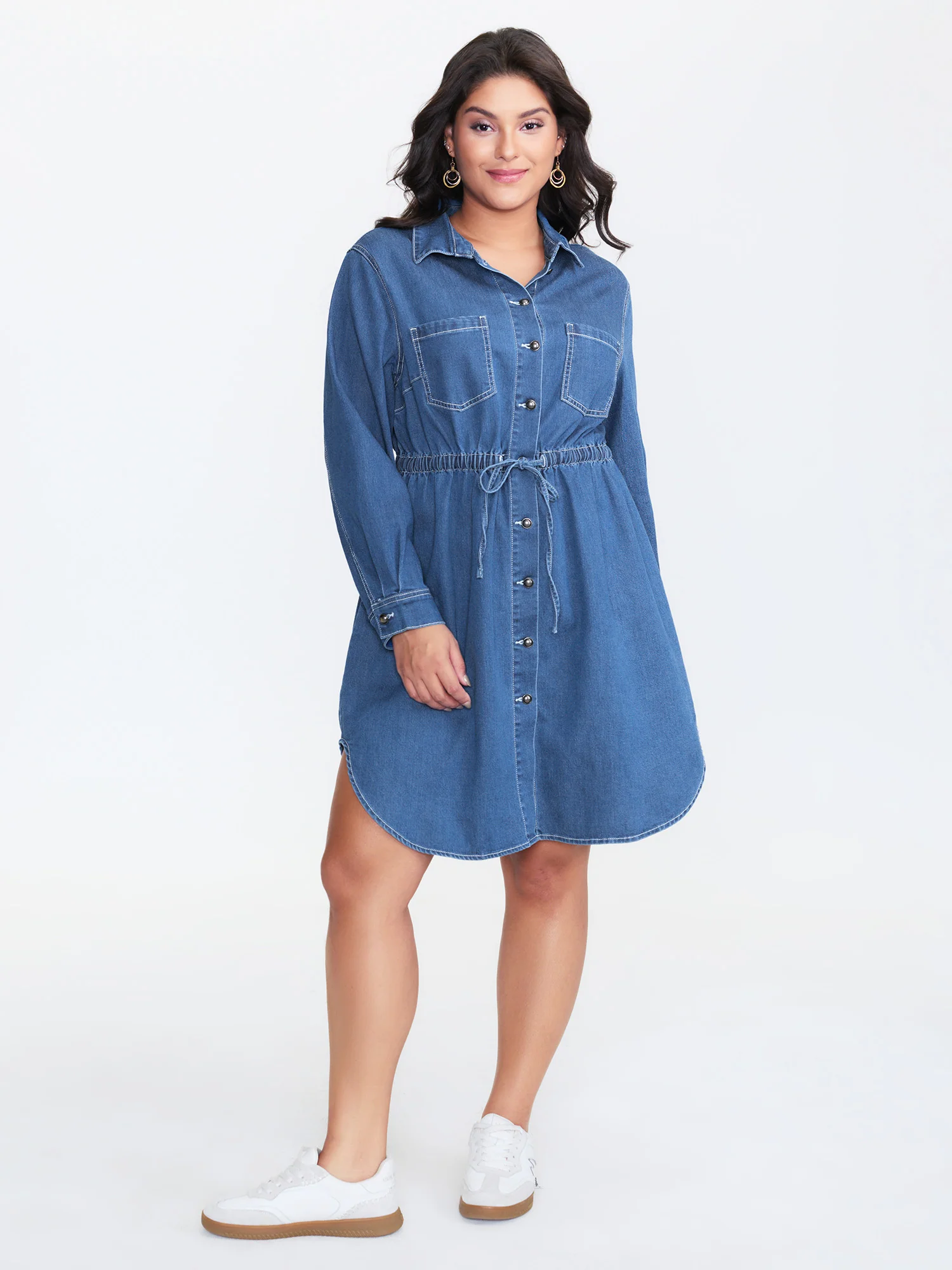 Denim Waist-Defining Shirt Dress - Image 3