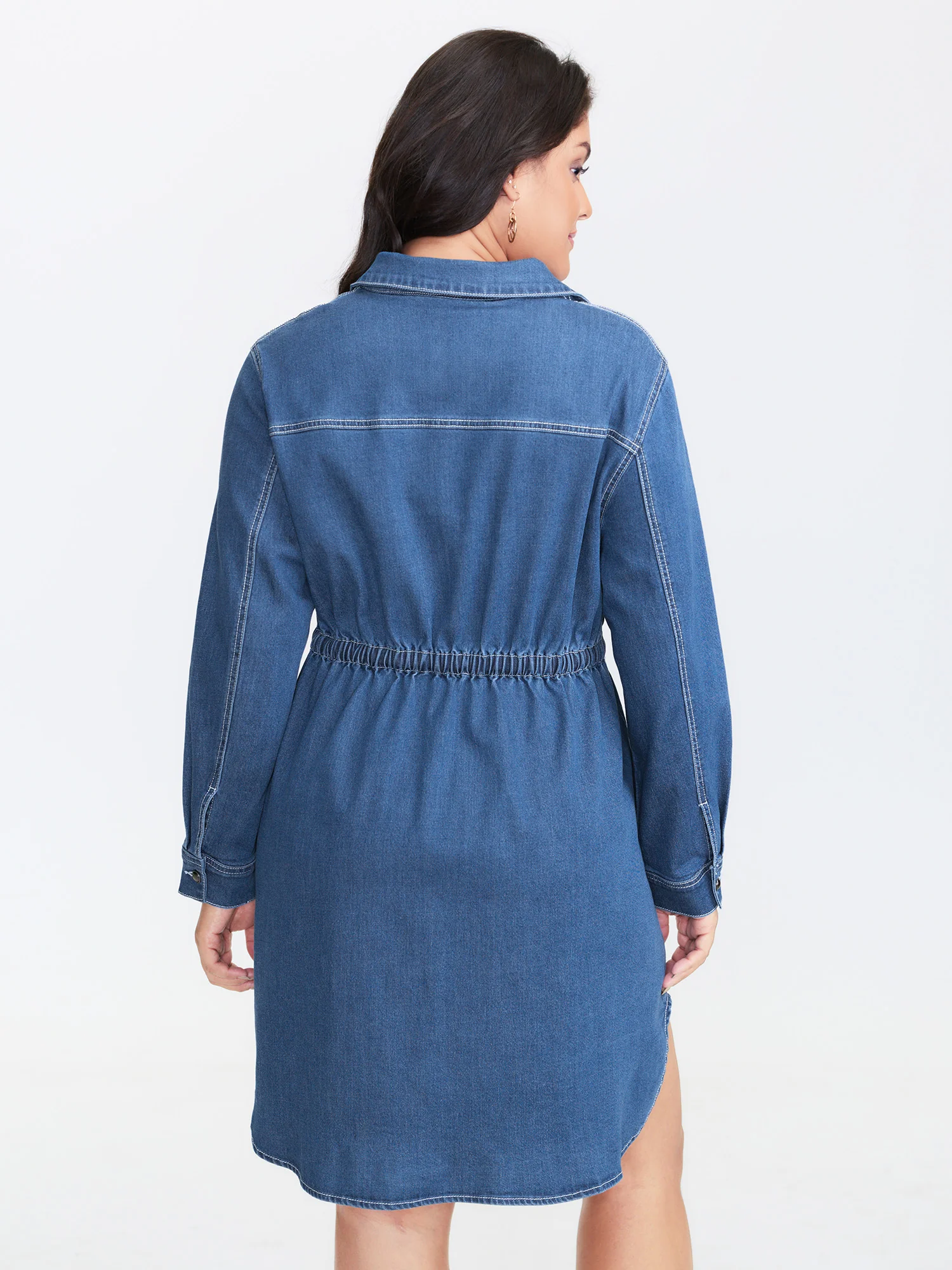 Denim Waist-Defining Shirt Dress - Image 4