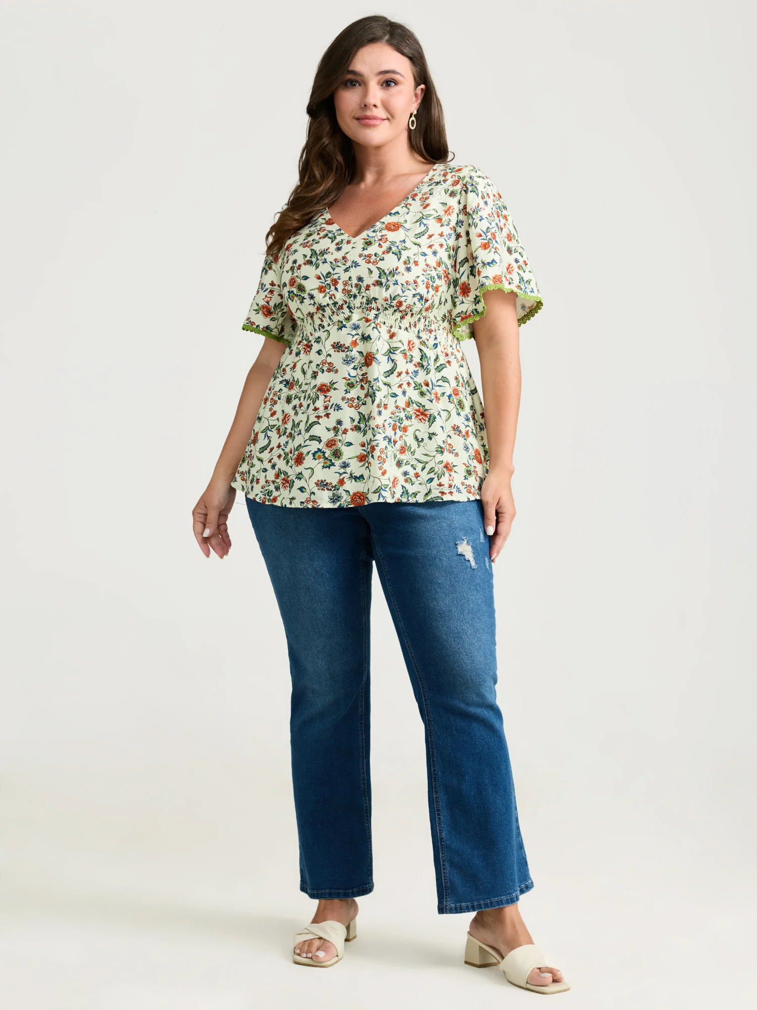 Dense Floral Print Bustier Shirred Waist Blouse - Image 3