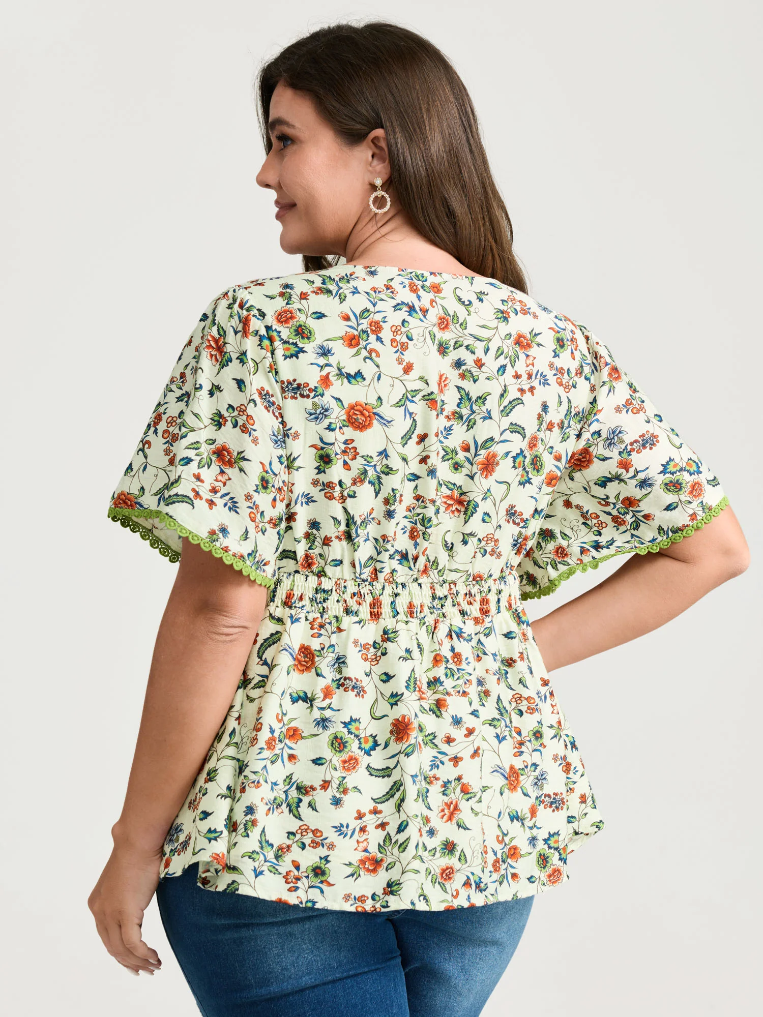 Dense Floral Print Bustier Shirred Waist Blouse - Image 4