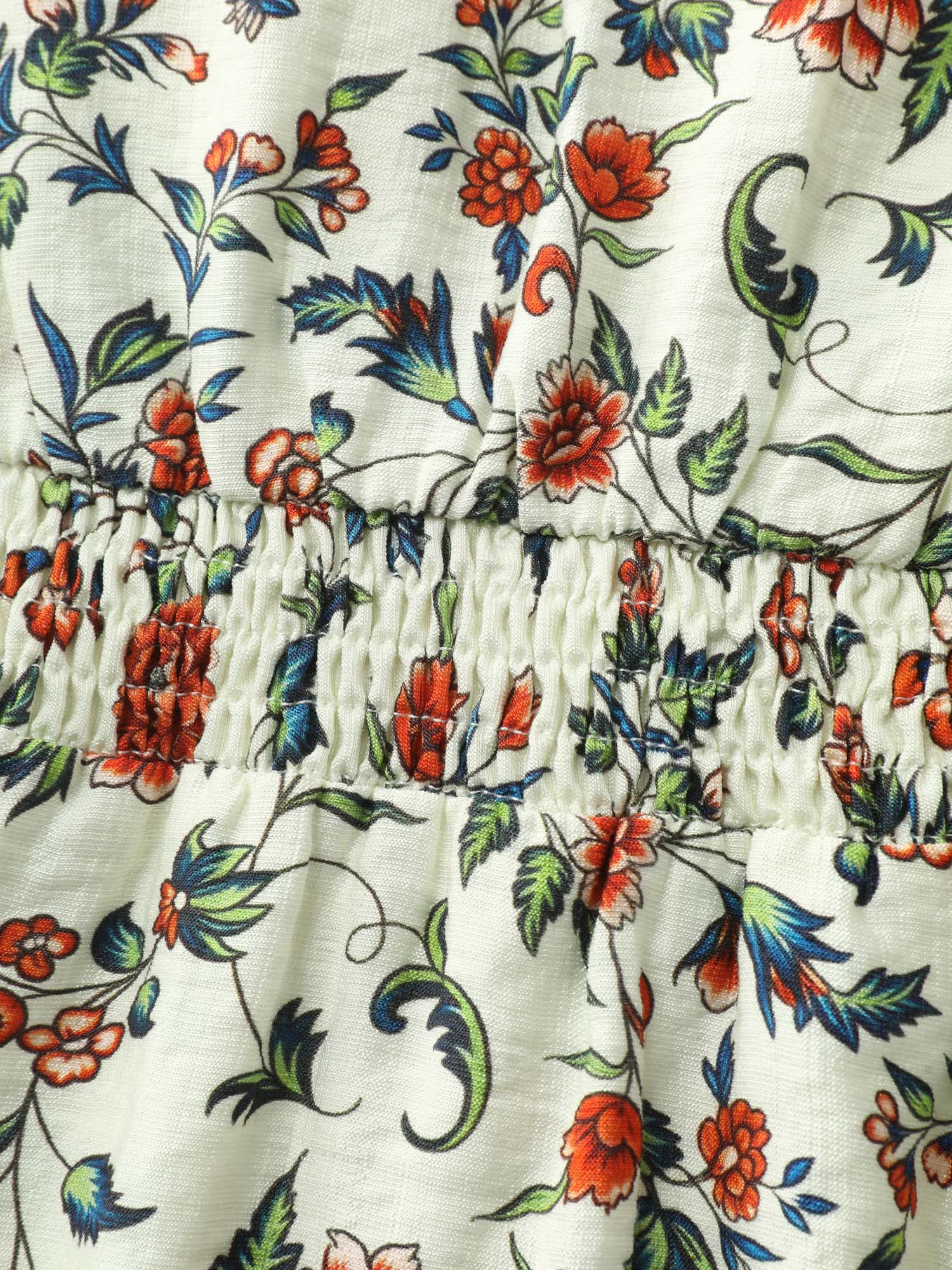 Dense Floral Print Bustier Shirred Waist Blouse - Image 6