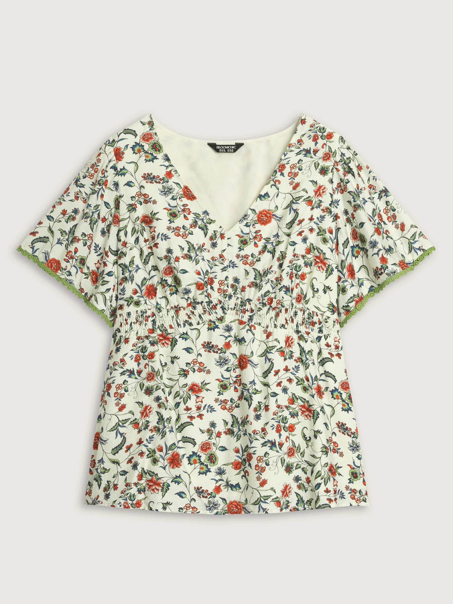 Dense Floral Print Bustier Shirred Waist Blouse - Image 7