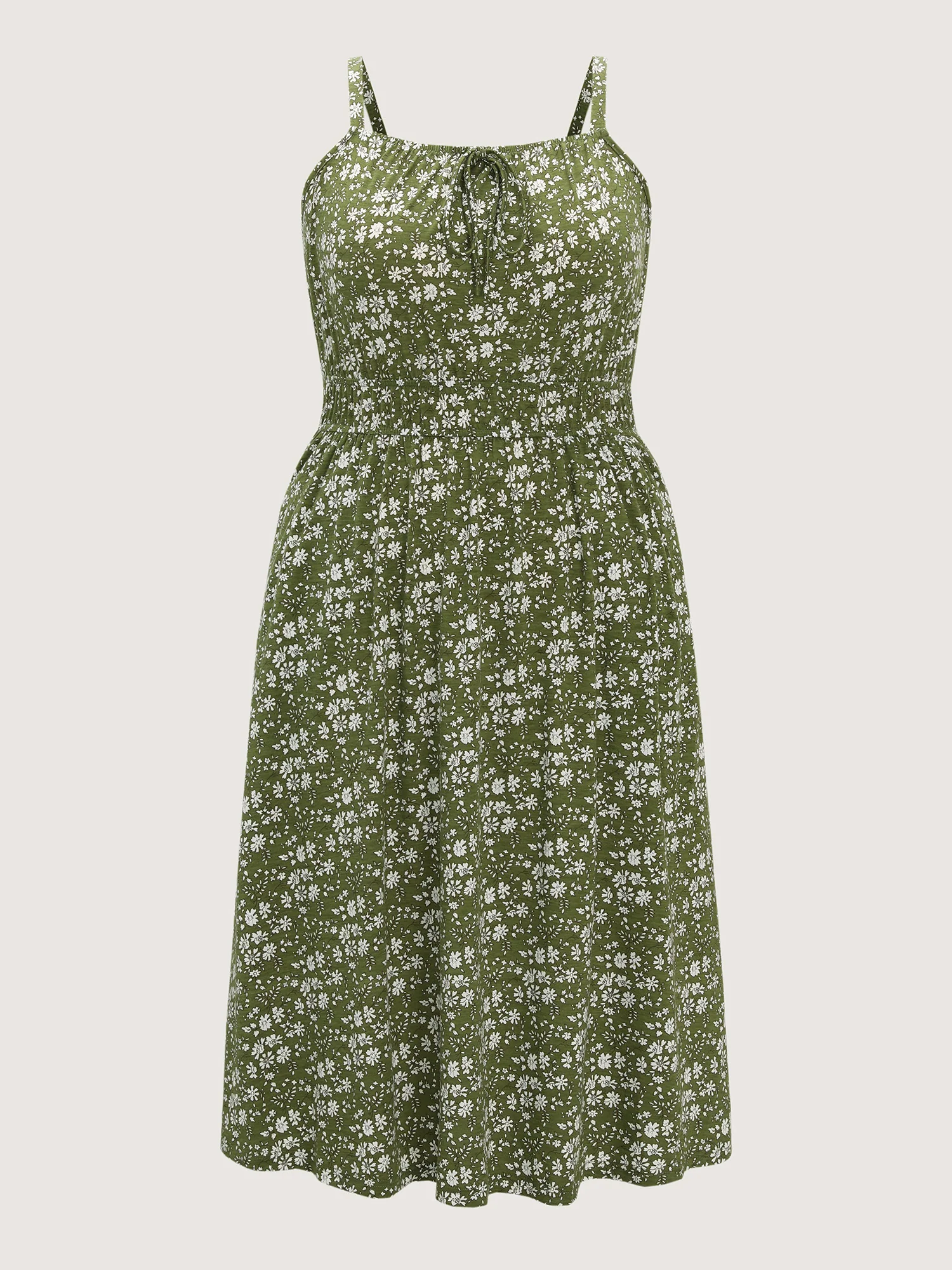 Dense Floral Print Cinched-Waist Midi Dress - Image 7
