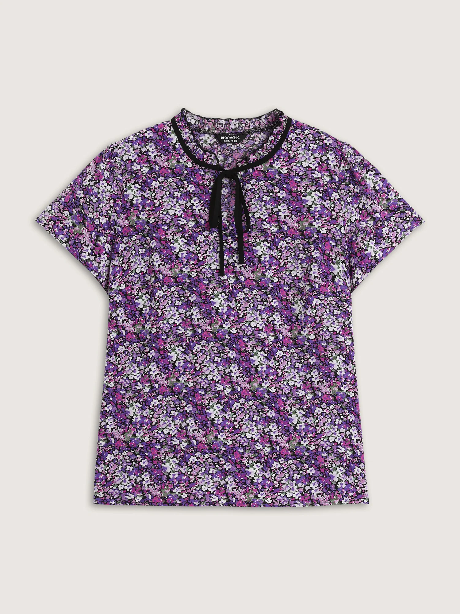 Dense Floral Print Ruffled Mock Neck Blouse - Image 6