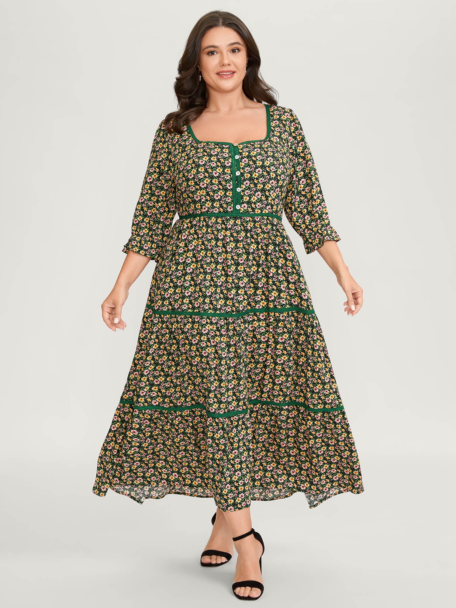 Dense Floral Print Stretchy Waist Maxi Dress - Image 4