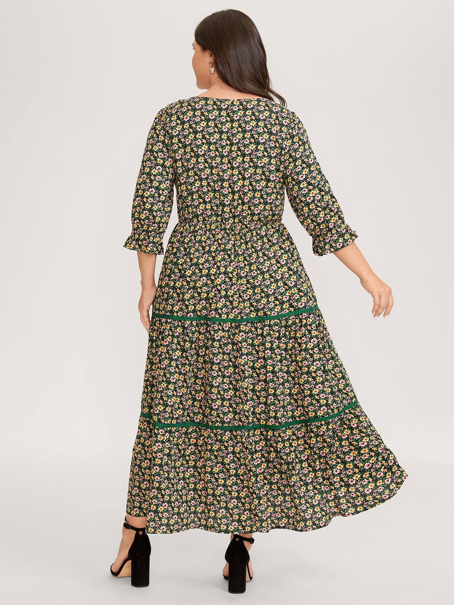 Dense Floral Print Stretchy Waist Maxi Dress - Image 5