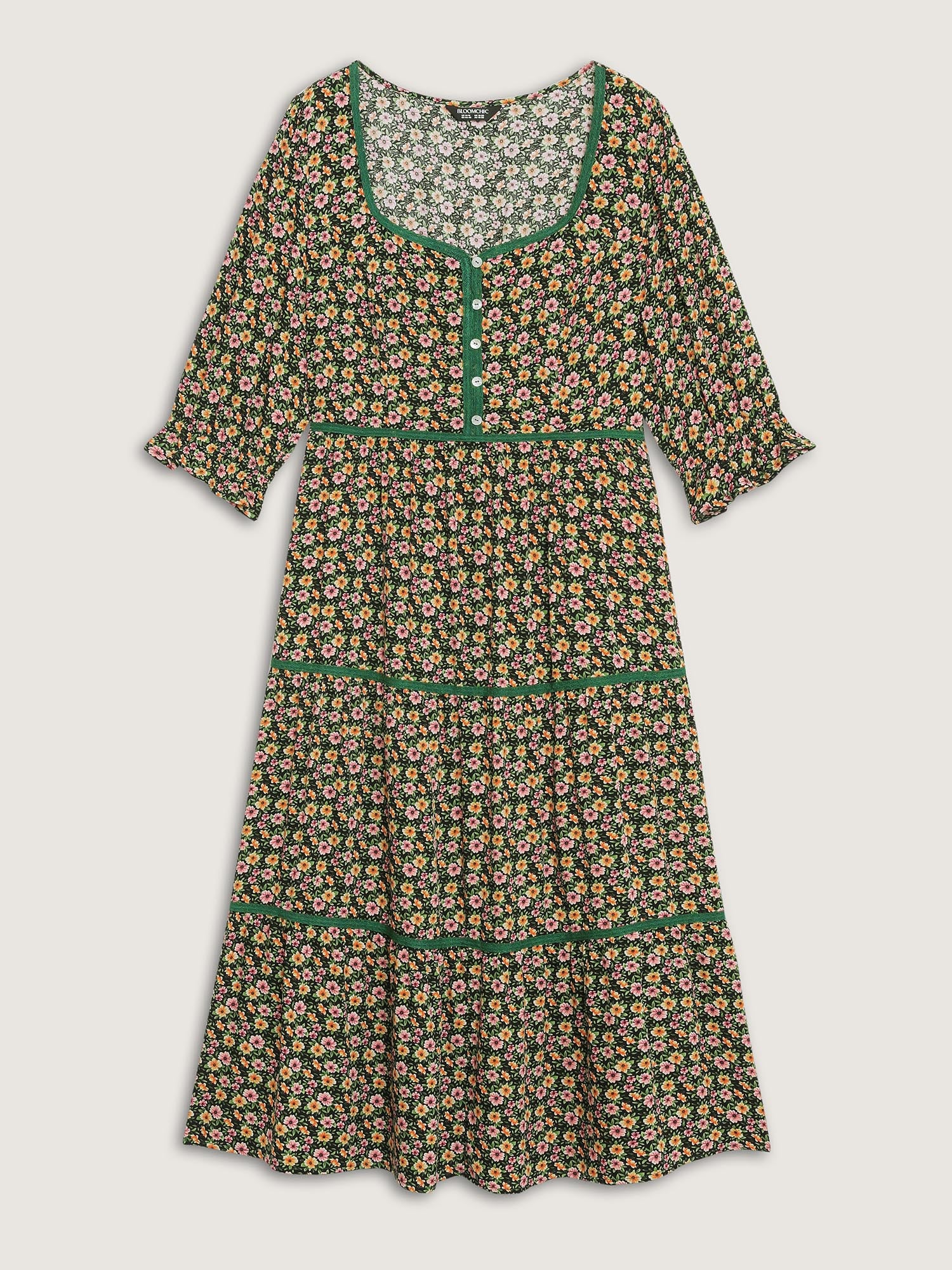 Dense Floral Print Stretchy Waist Maxi Dress - Image 8
