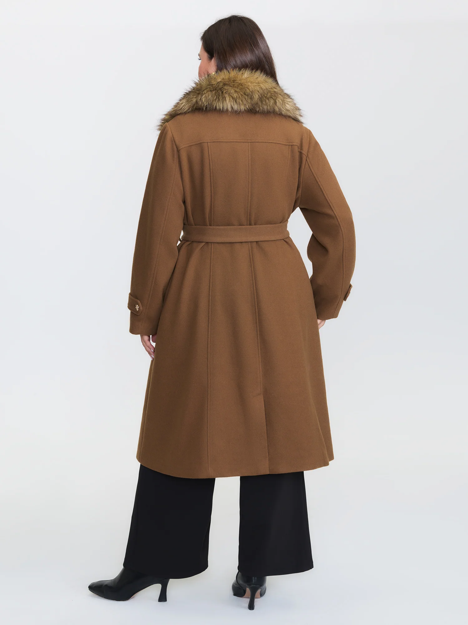 Detachable Fur Belted Cinched-Waist Coat - Image 5