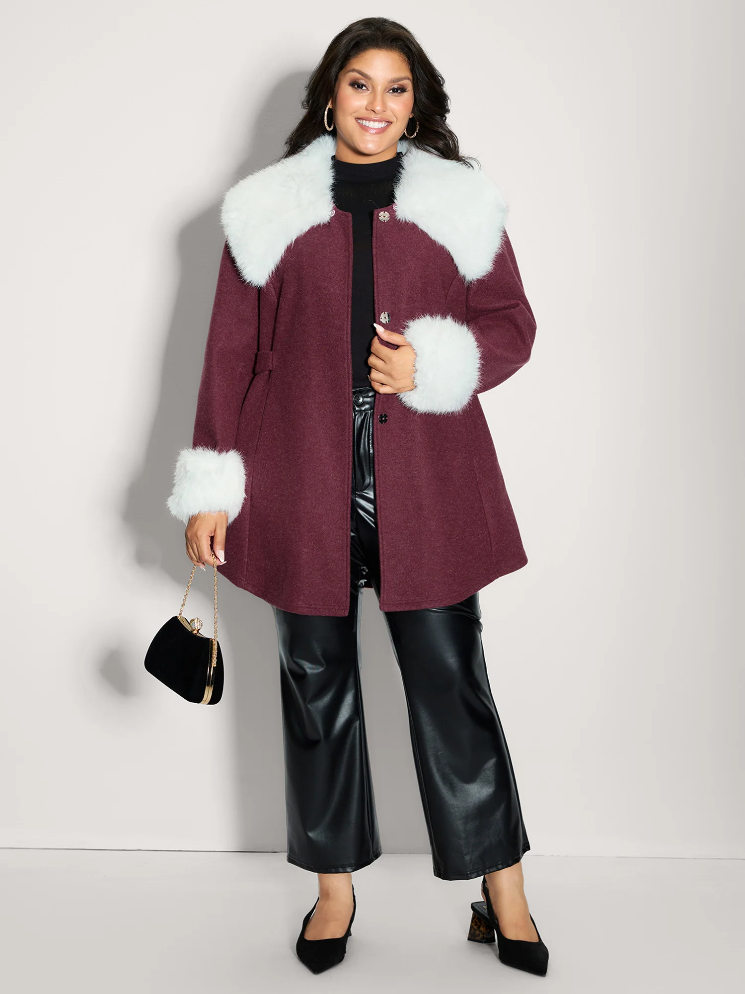 Detachable Fur Collar Waist-Tie Jacket - Image 3