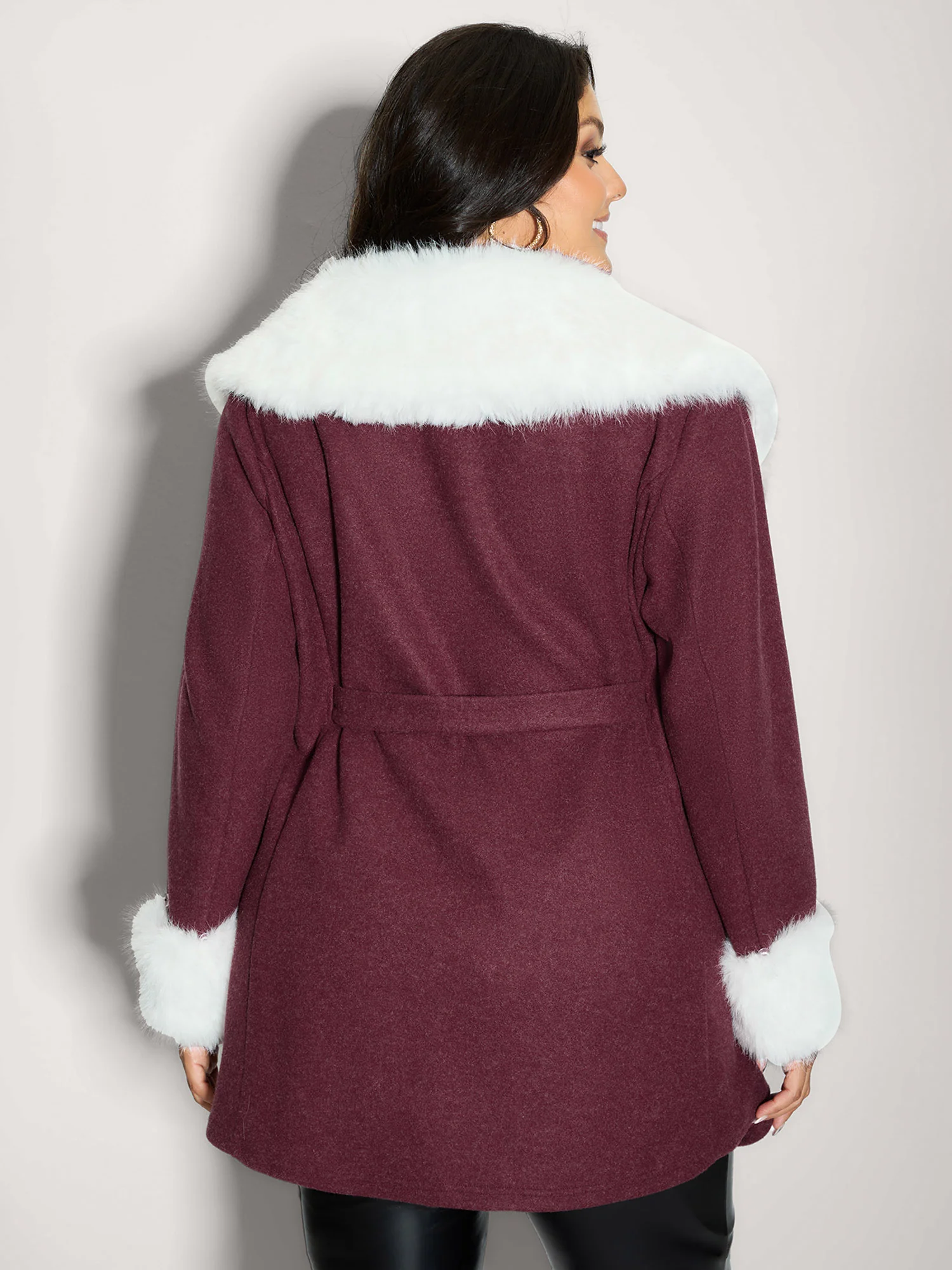 Detachable Fur Collar Waist-Tie Jacket - Image 4