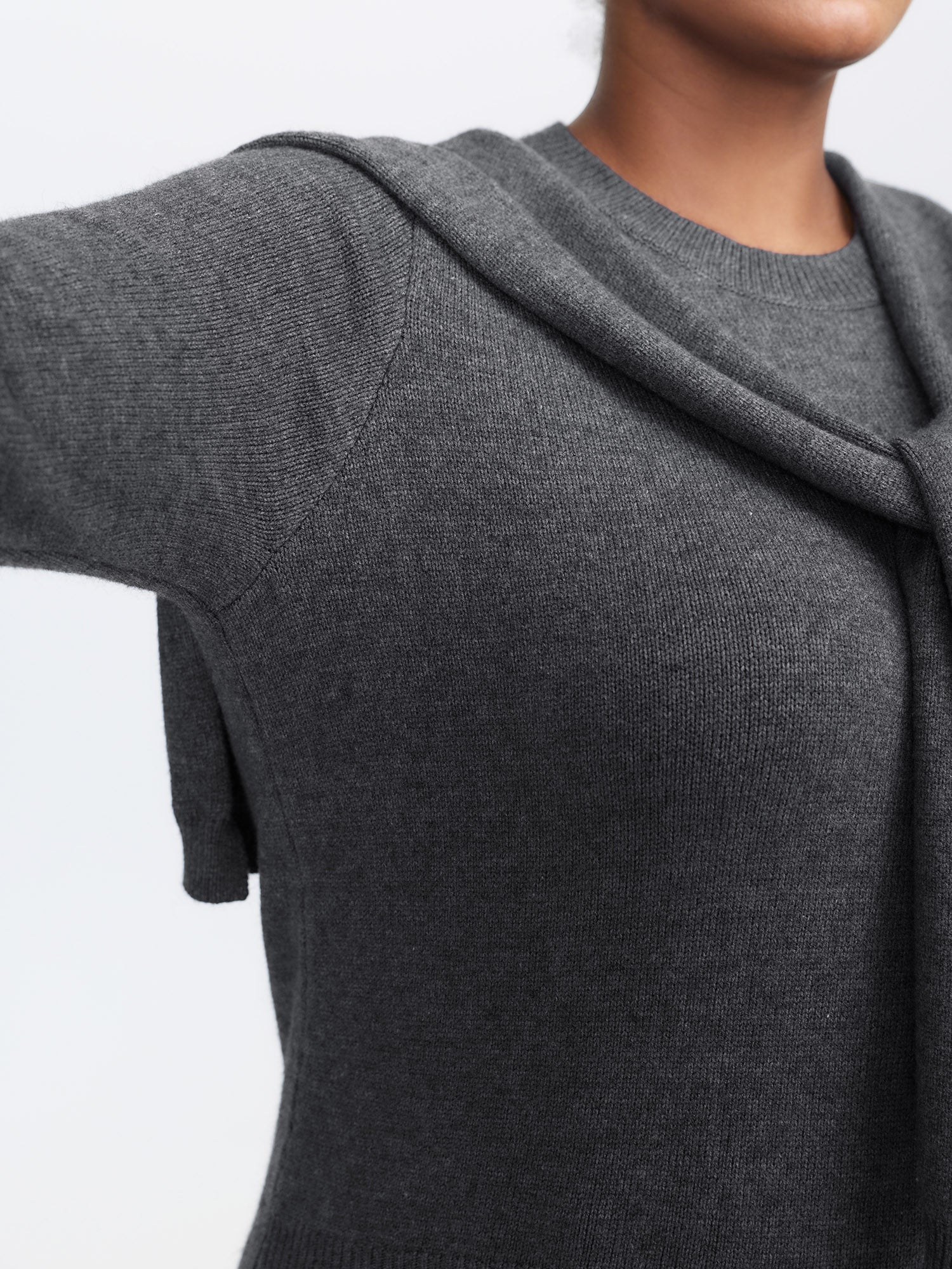 Detachable Shawl Round Neck Pullover - Image 4