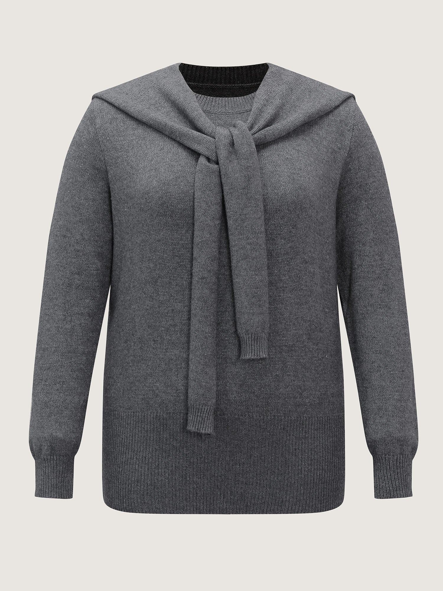 Detachable Shawl Round Neck Pullover - Image 8
