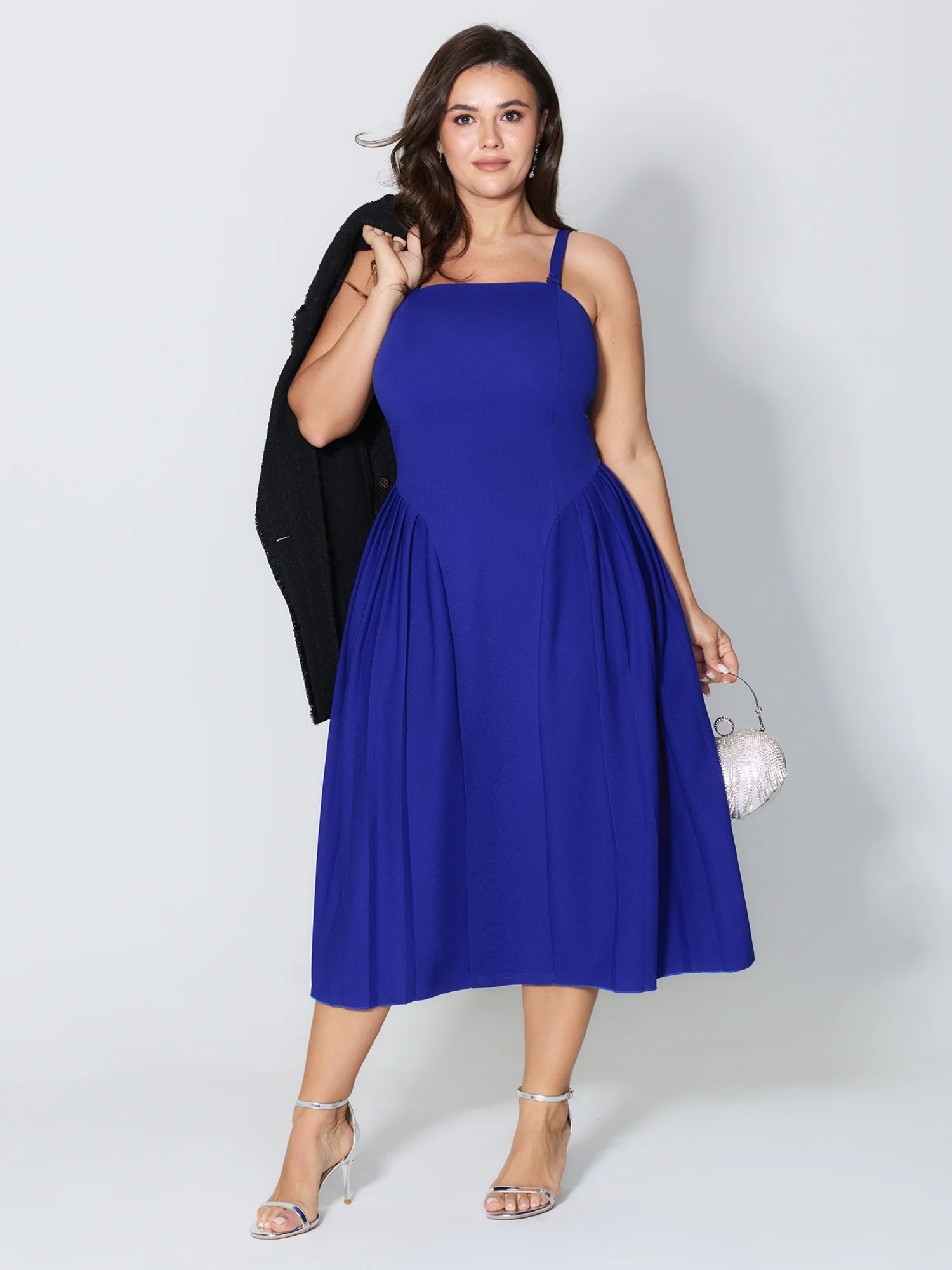 Detachable Shoulder Straps Pleated Midi Dress - Image 2