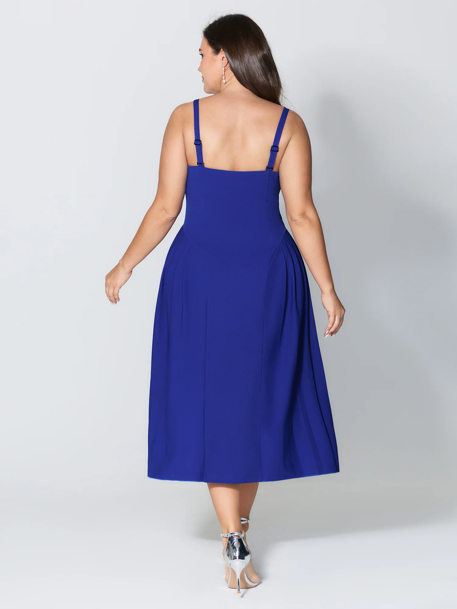 Detachable Shoulder Straps Pleated Midi Dress - Image 4