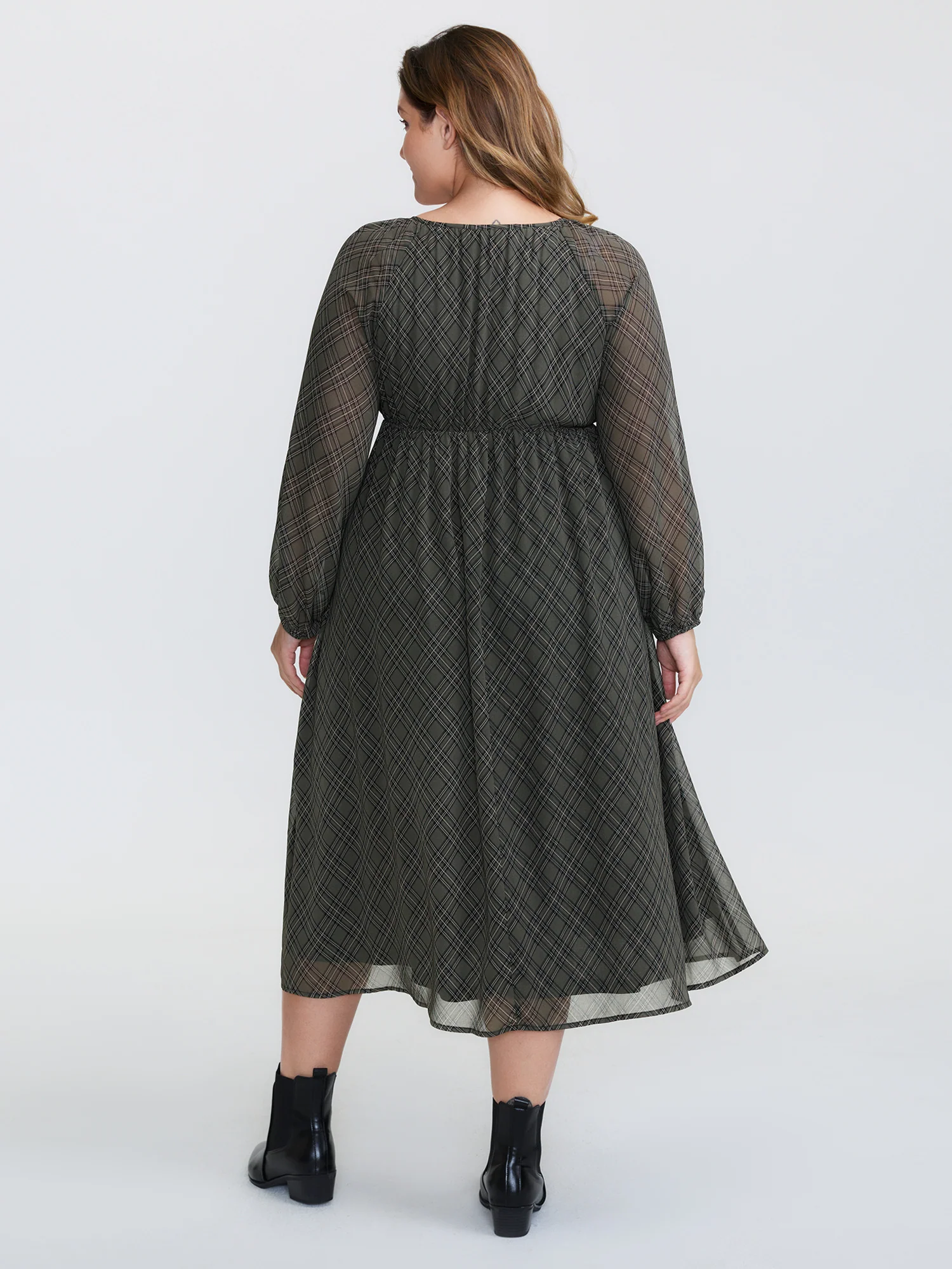 Diamond Print Neck Tie Midi Dress - Image 5