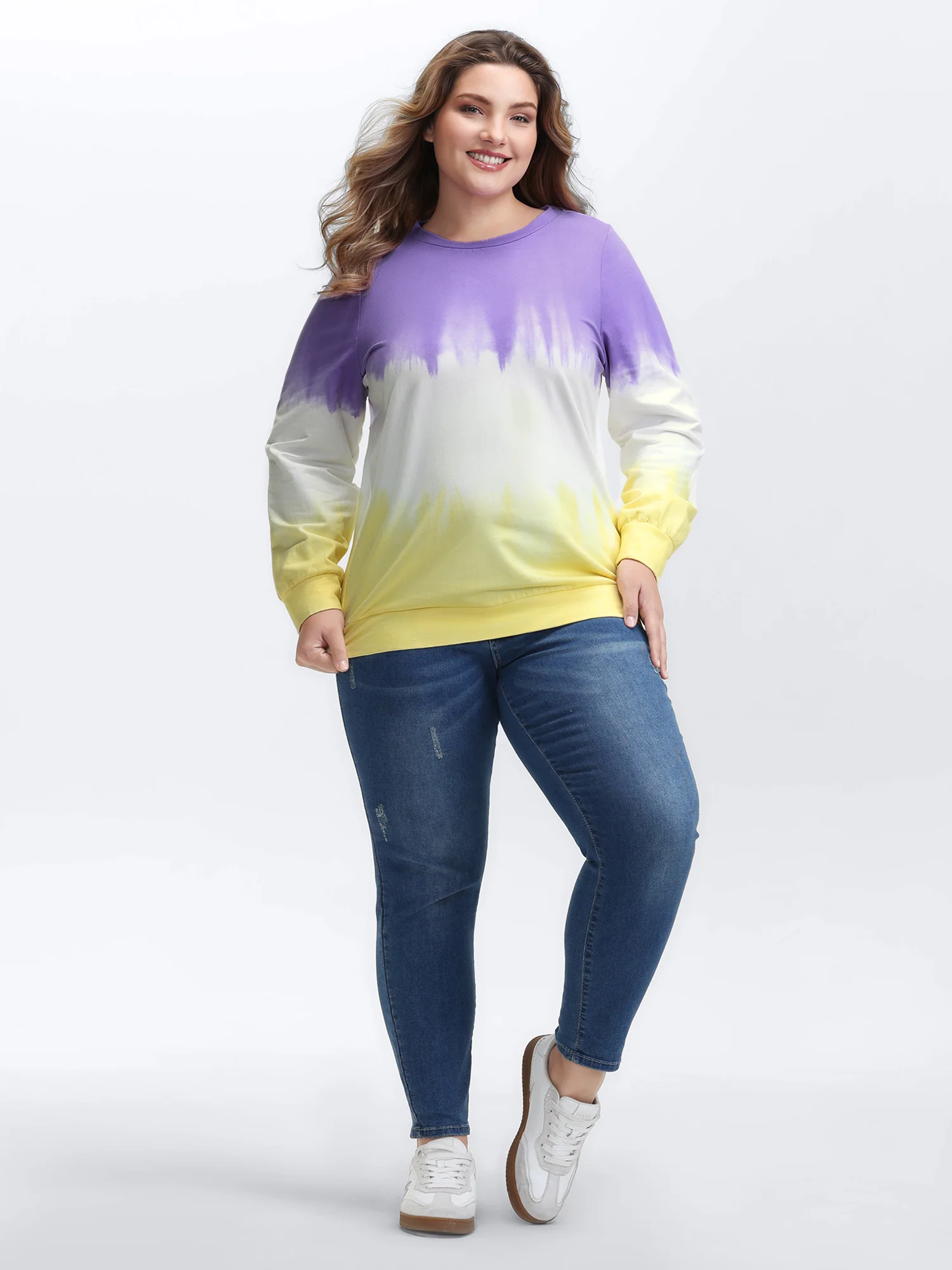Cotton Dip Dye Stretchy Hem Sweatshirt - Image 3