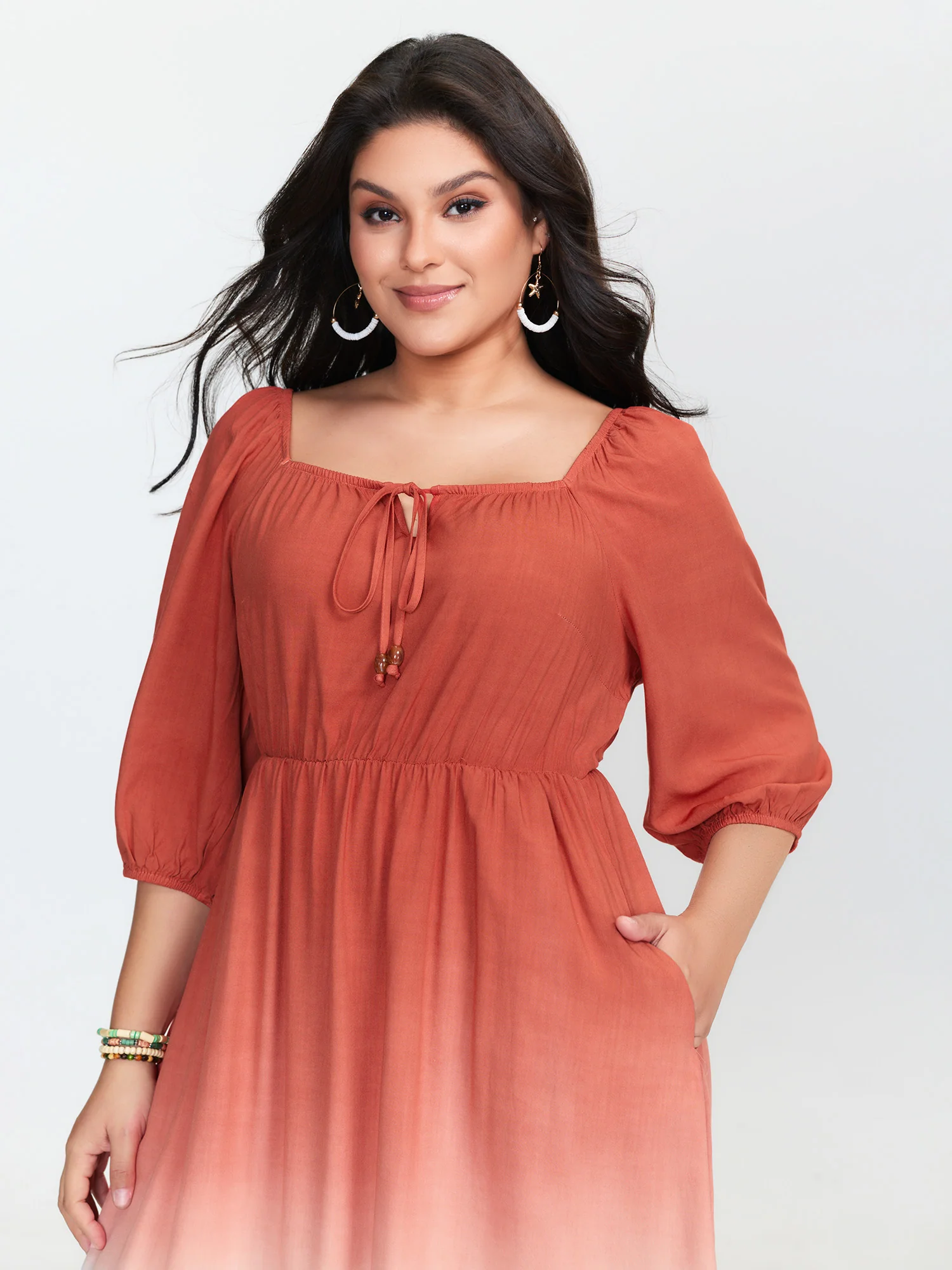 Dip Dyed Drawstring Neck Midi Dress - Image 3