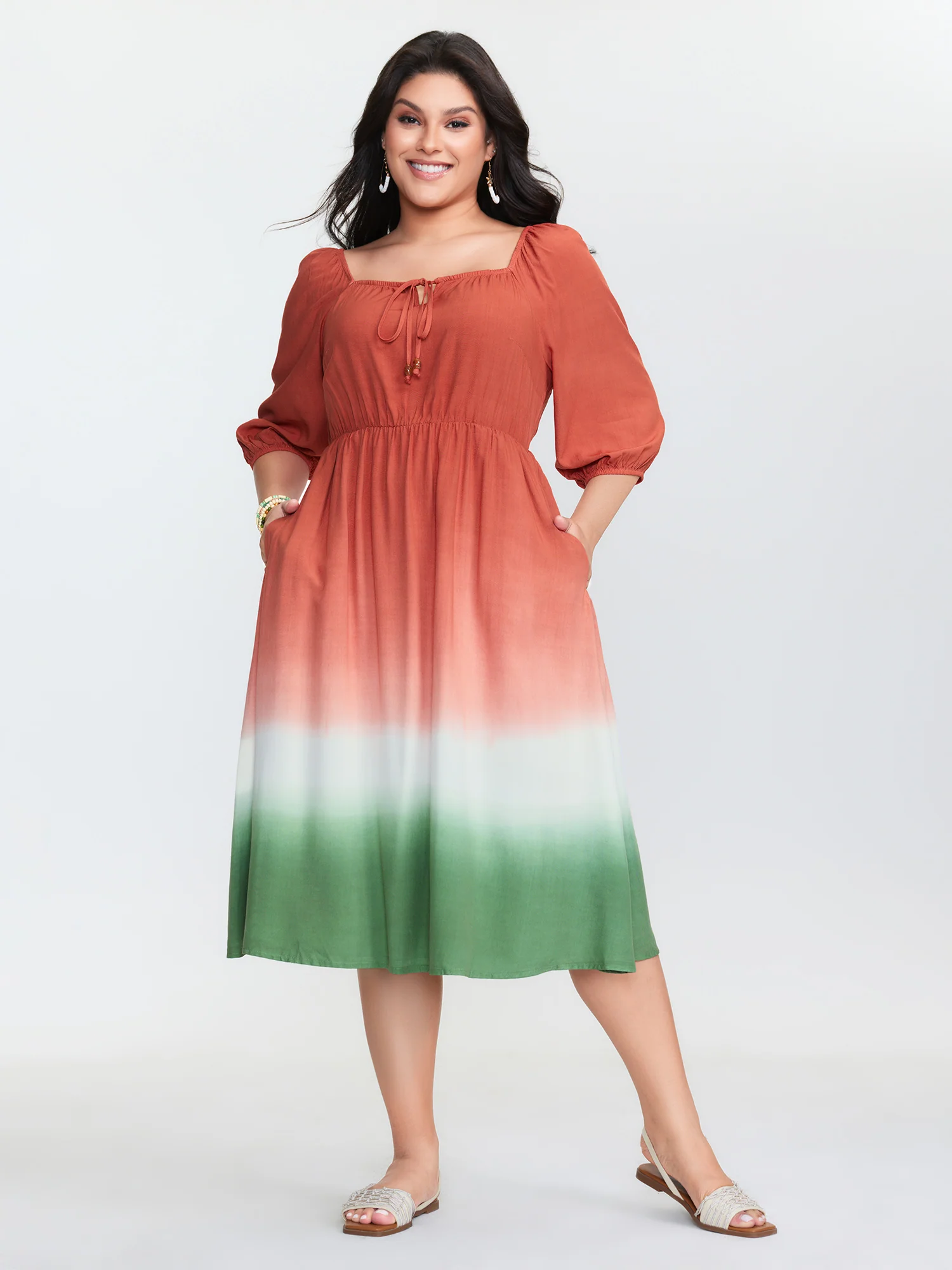 Dip Dyed Drawstring Neck Midi Dress - Image 4
