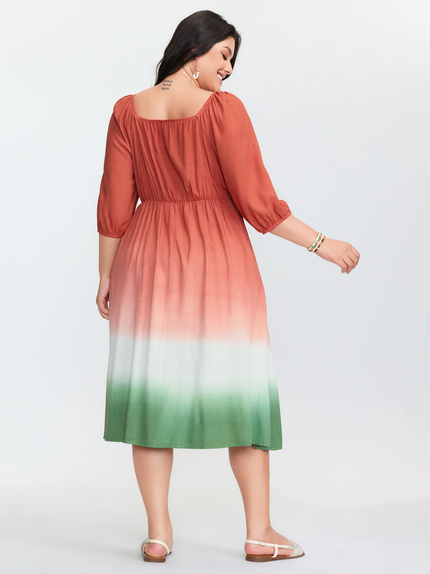 Dip Dyed Drawstring Neck Midi Dress - Image 5