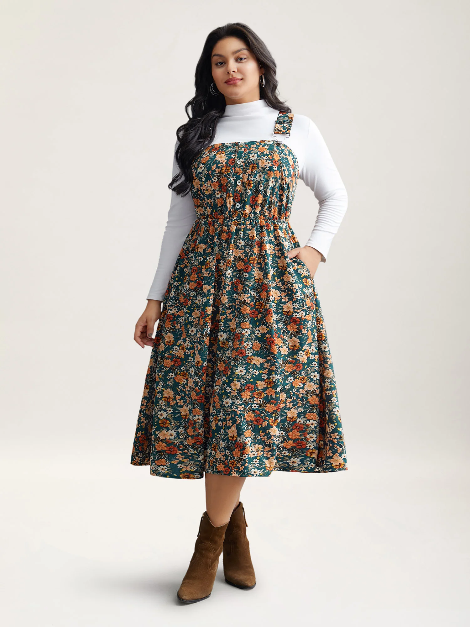 Ditsy Floral Adjustable Straps Elastic Waist Dress - Image 2