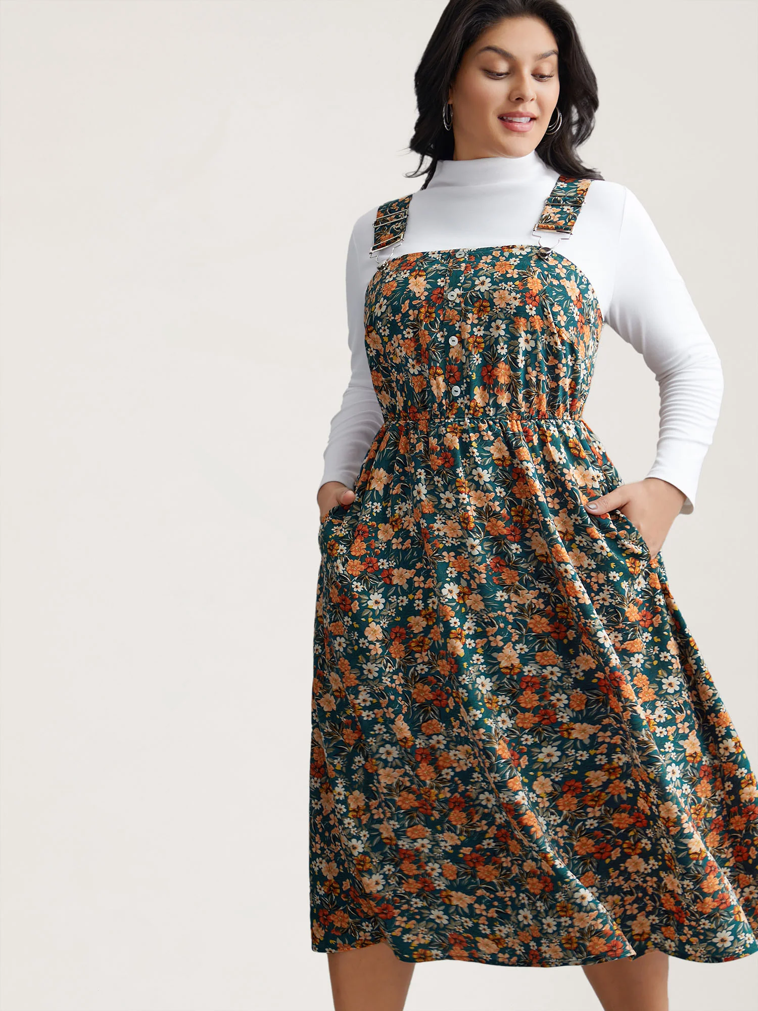 Ditsy Floral Adjustable Straps Elastic Waist Dress - Image 4