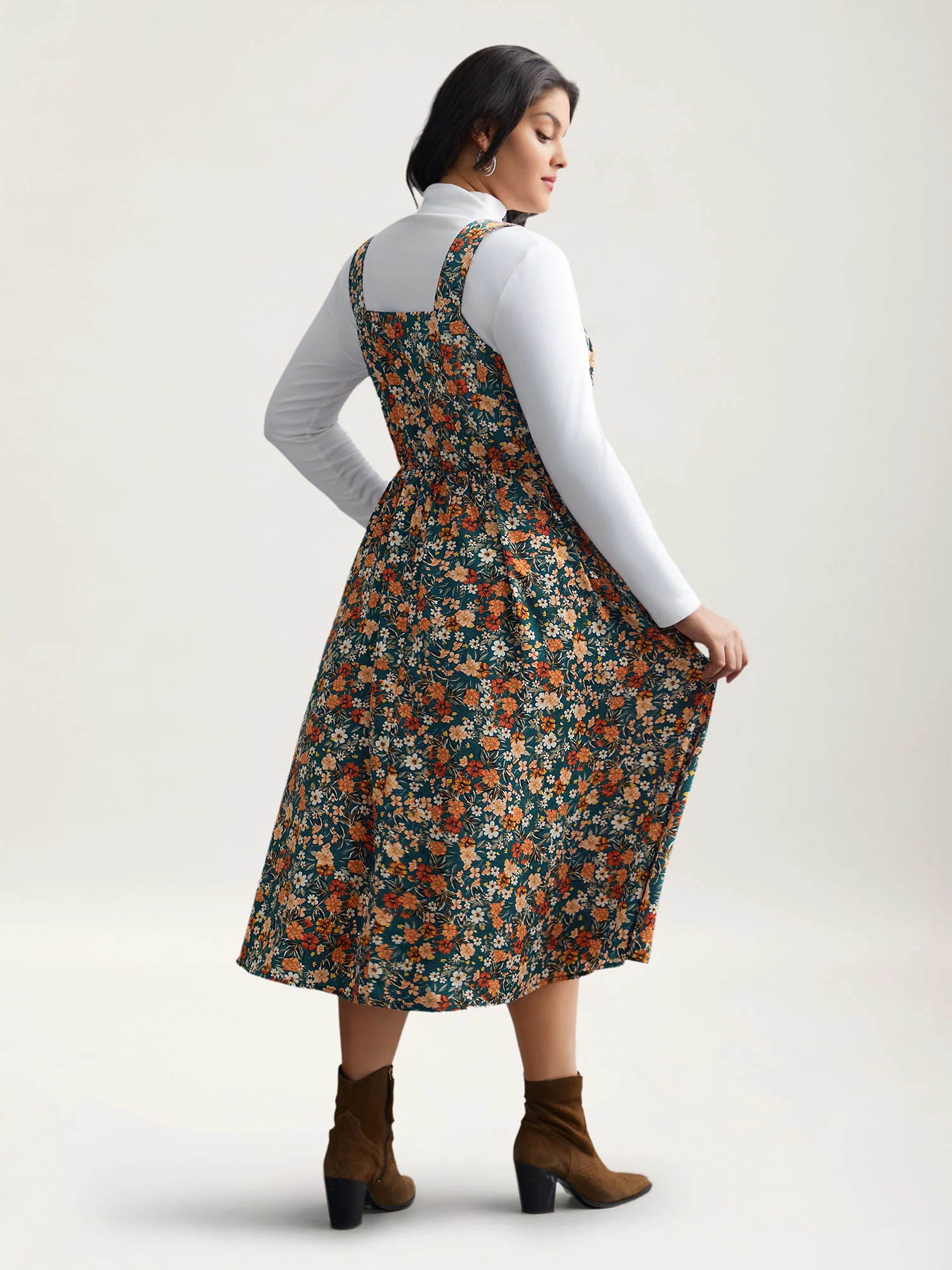 Ditsy Floral Adjustable Straps Elastic Waist Dress - Image 5