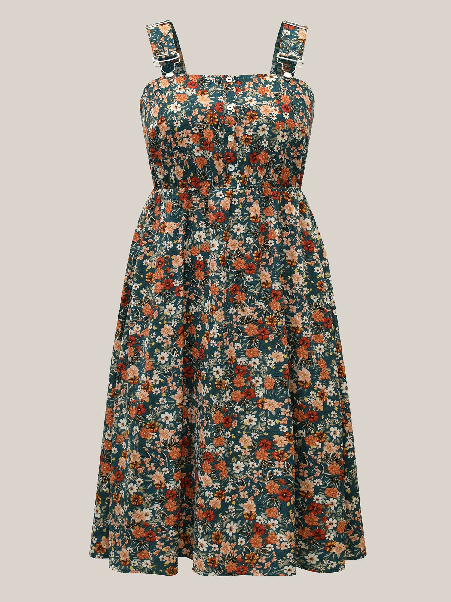 Ditsy Floral Adjustable Straps Elastic Waist Dress - Image 8