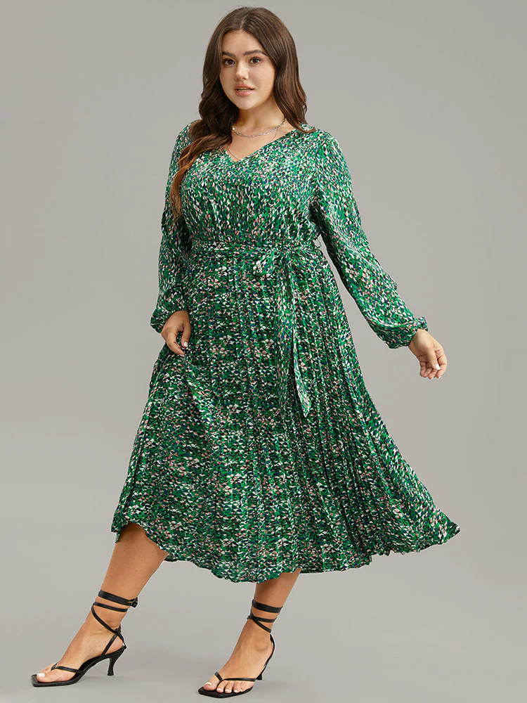 Ditsy Floral Belted Pleated Dress - Image 3