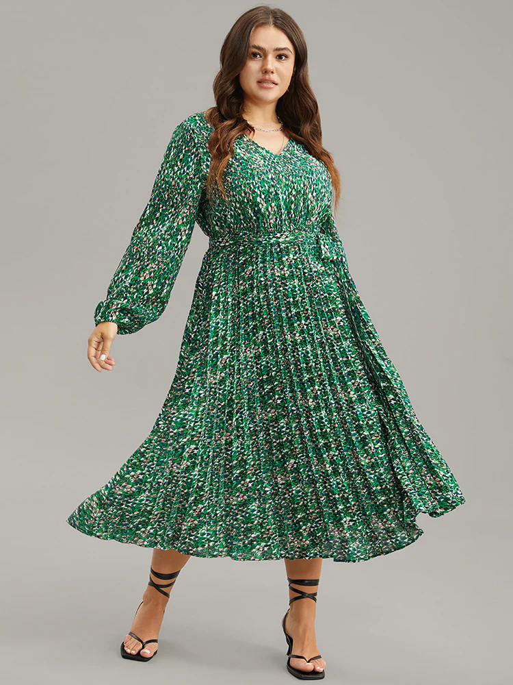 Ditsy Floral Belted Pleated Dress - Image 4