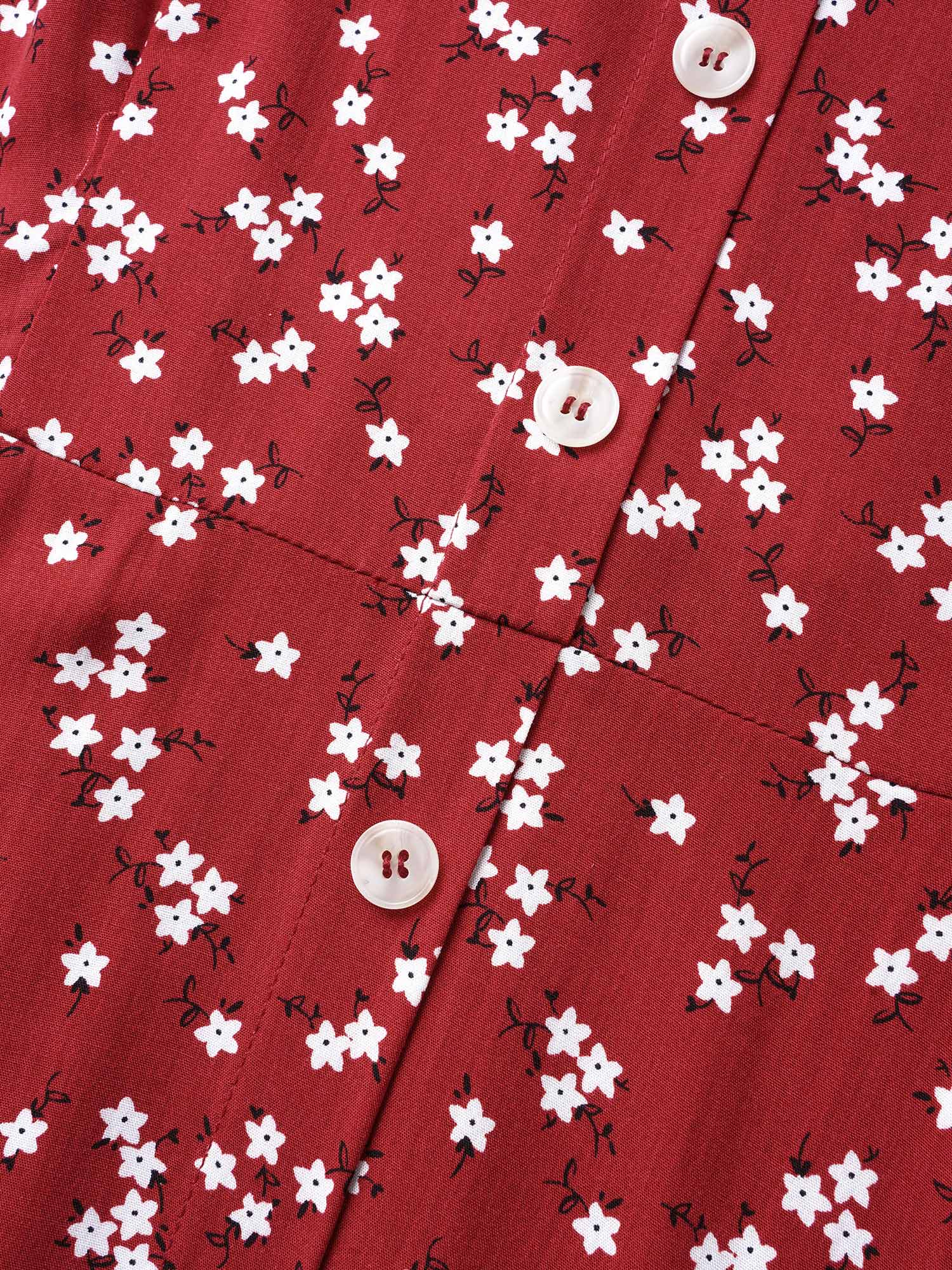 Ditsy Floral Button Detail Elastic Waist Midi Dress - Image 6