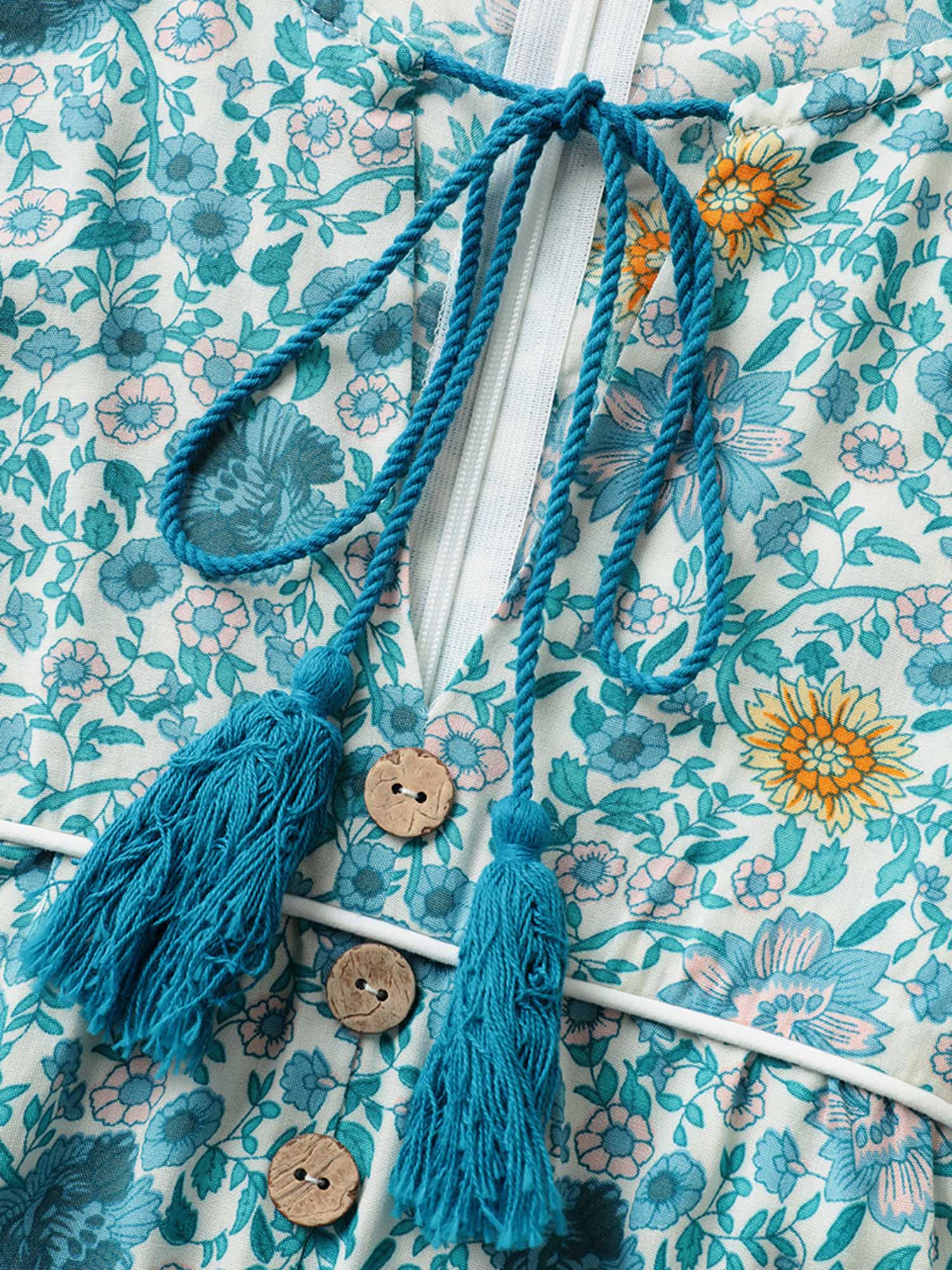 Ditsy Floral Button Detail Ties Tassel Trim Jumpsuit - Image 5
