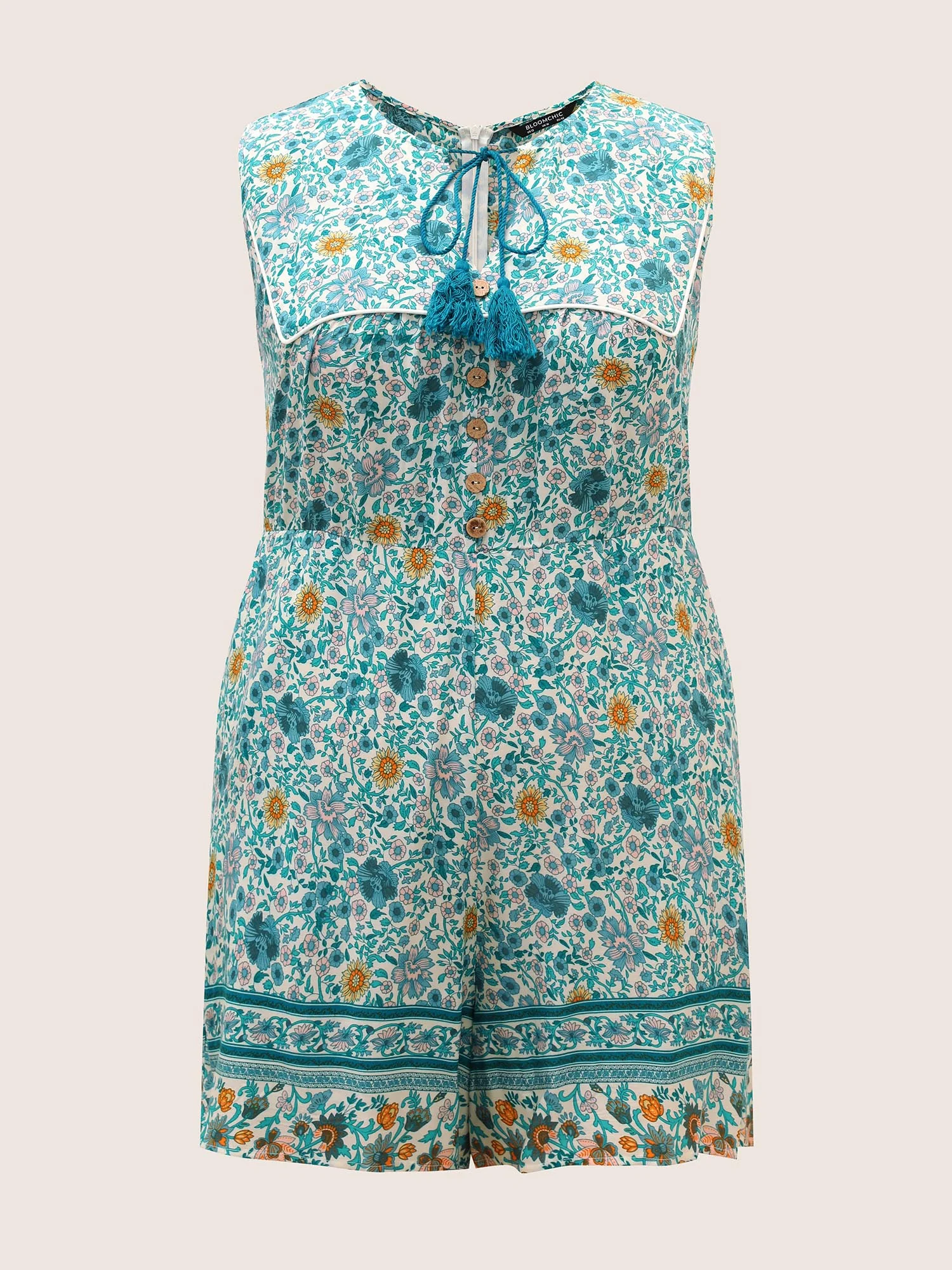 Ditsy Floral Button Detail Ties Tassel Trim Jumpsuit - Image 7