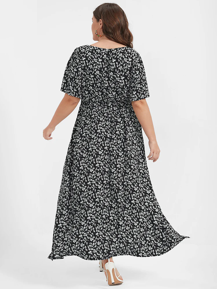 Ditsy Floral Button Lace Pocket Split Ruffles Maxi Dress - Image 3