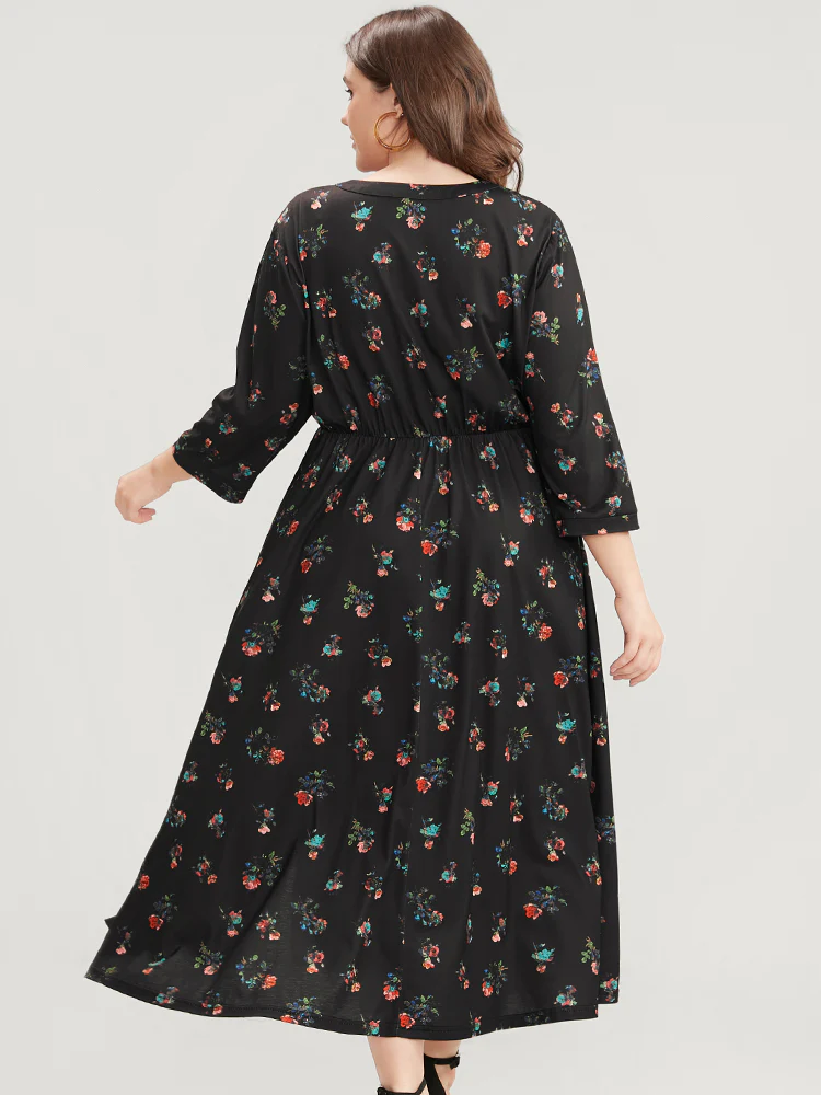 Ditsy Floral Button Up Pocket Split Hem Dress - Image 4