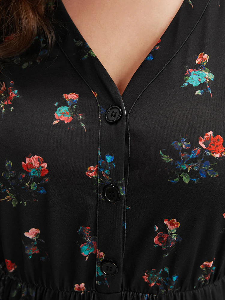 Ditsy Floral Button Up Pocket Split Hem Dress - Image 6