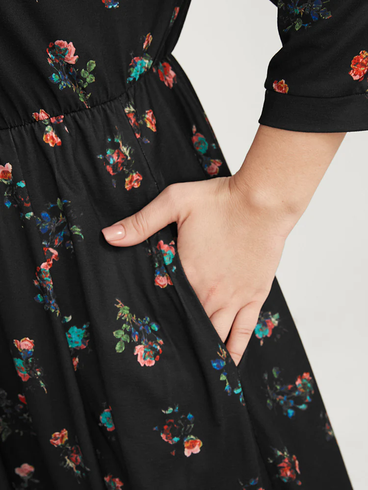 Ditsy Floral Button Up Pocket Split Hem Dress - Image 7