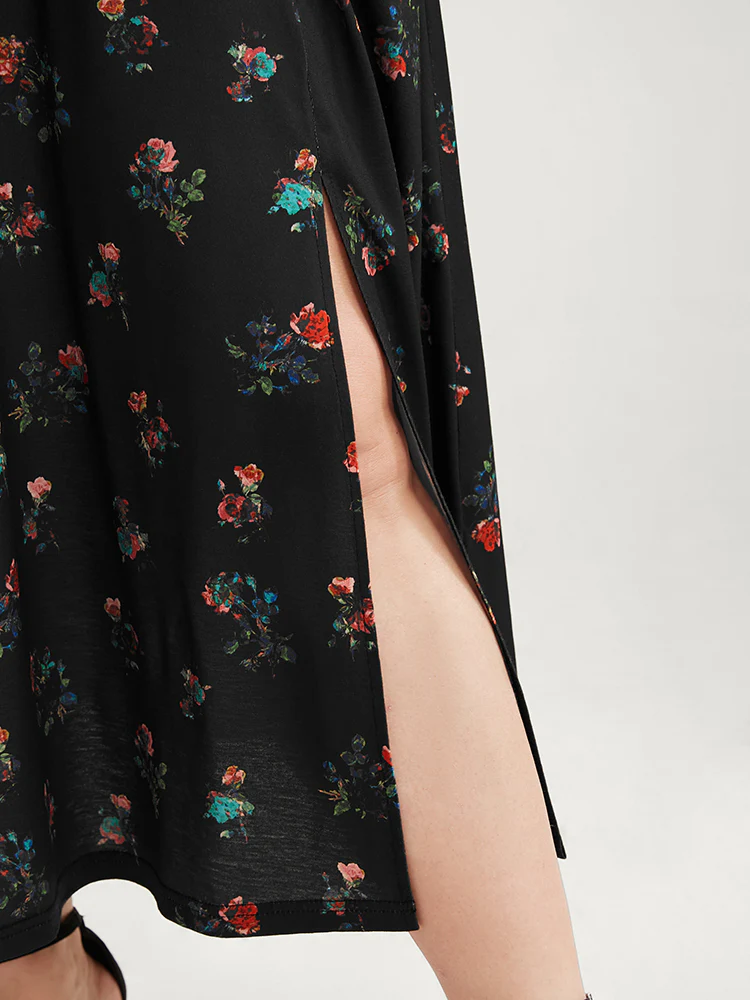 Ditsy Floral Button Up Pocket Split Hem Dress - Image 8