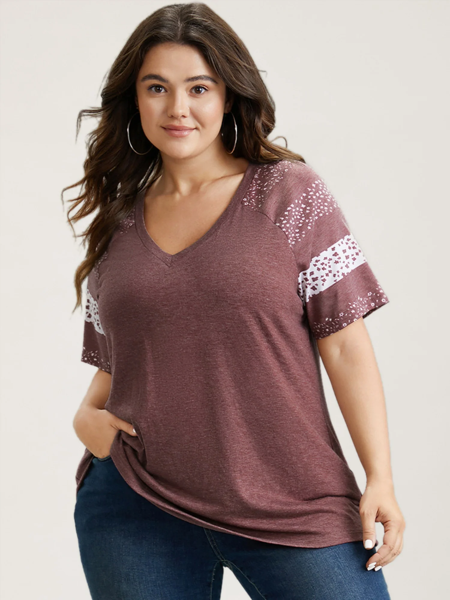 Ditsy Floral Colorblock Contrast Raglan Sleeve T-shirt - Image 5