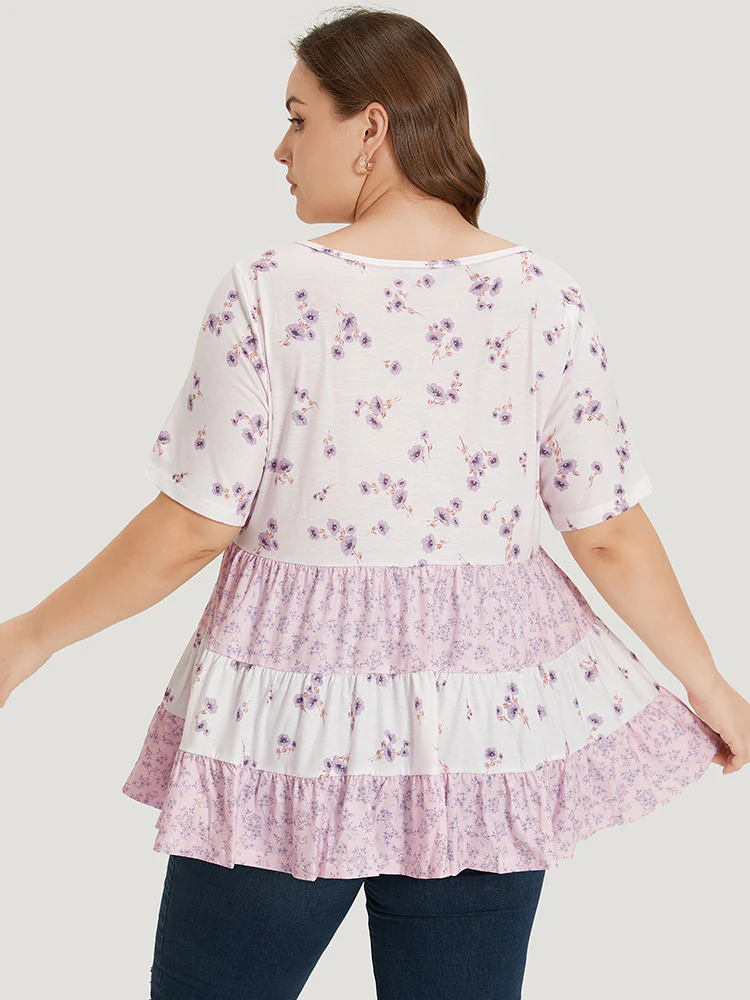 Ditsy Floral Contrast Ruffle Tiered T-shirt - Image 4