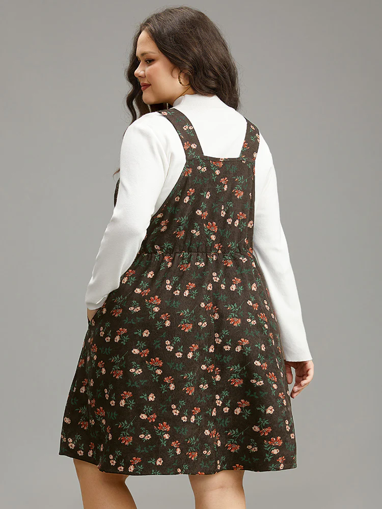 Ditsy Floral Corduroy Pocket Zipper Fly Cami Dress - Image 7