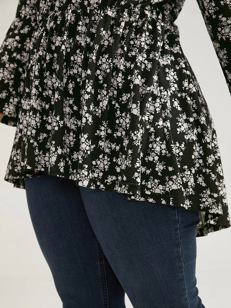 Ditsy Floral Crew Neck High Low Hem T-shirt - Image 7